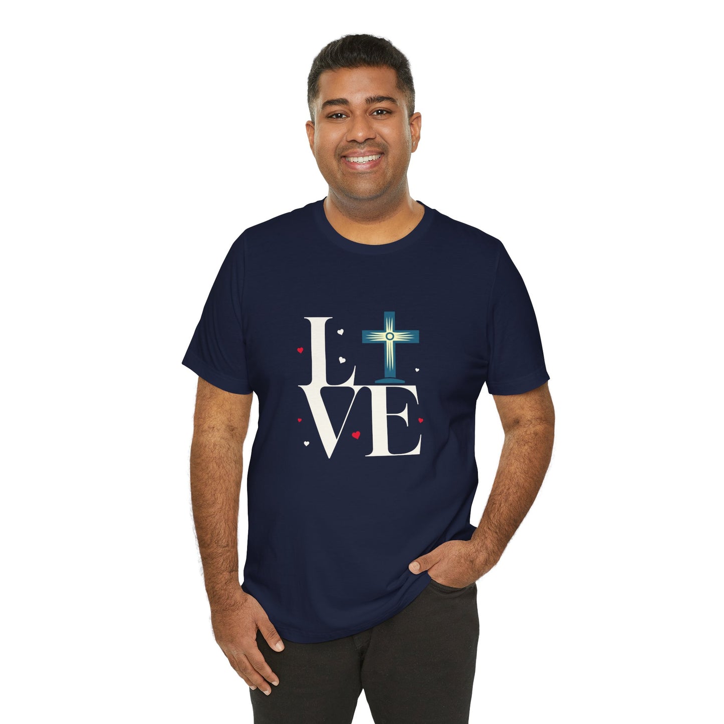 Love Unisex Jersey Short Sleeve Tee with a Cross makes a gift for mom, dad, and entire family and friends