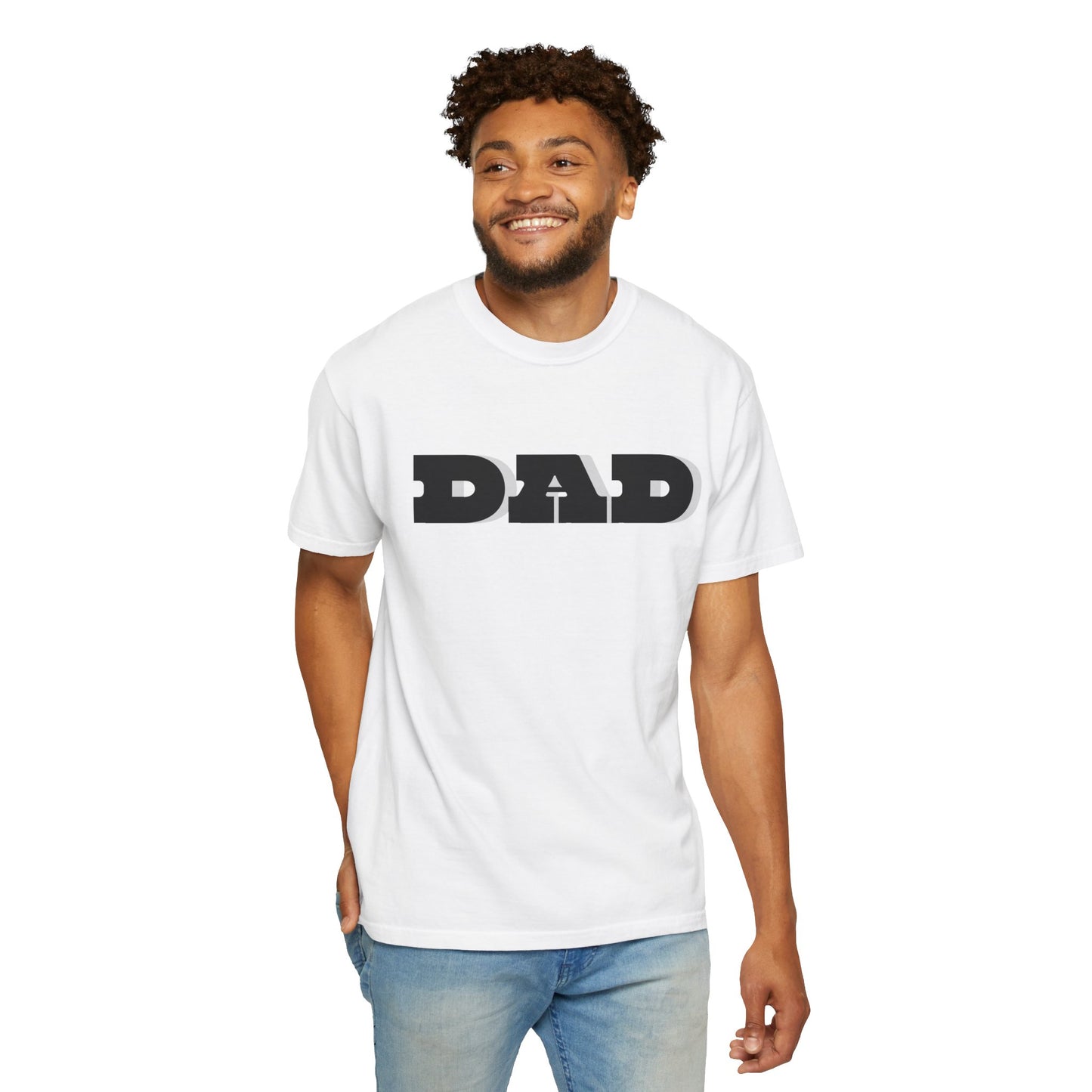 DAD White with Black Letters Garment-Dyed T-shirt. Great Gift for Fathers, Grandfathers for any occasion