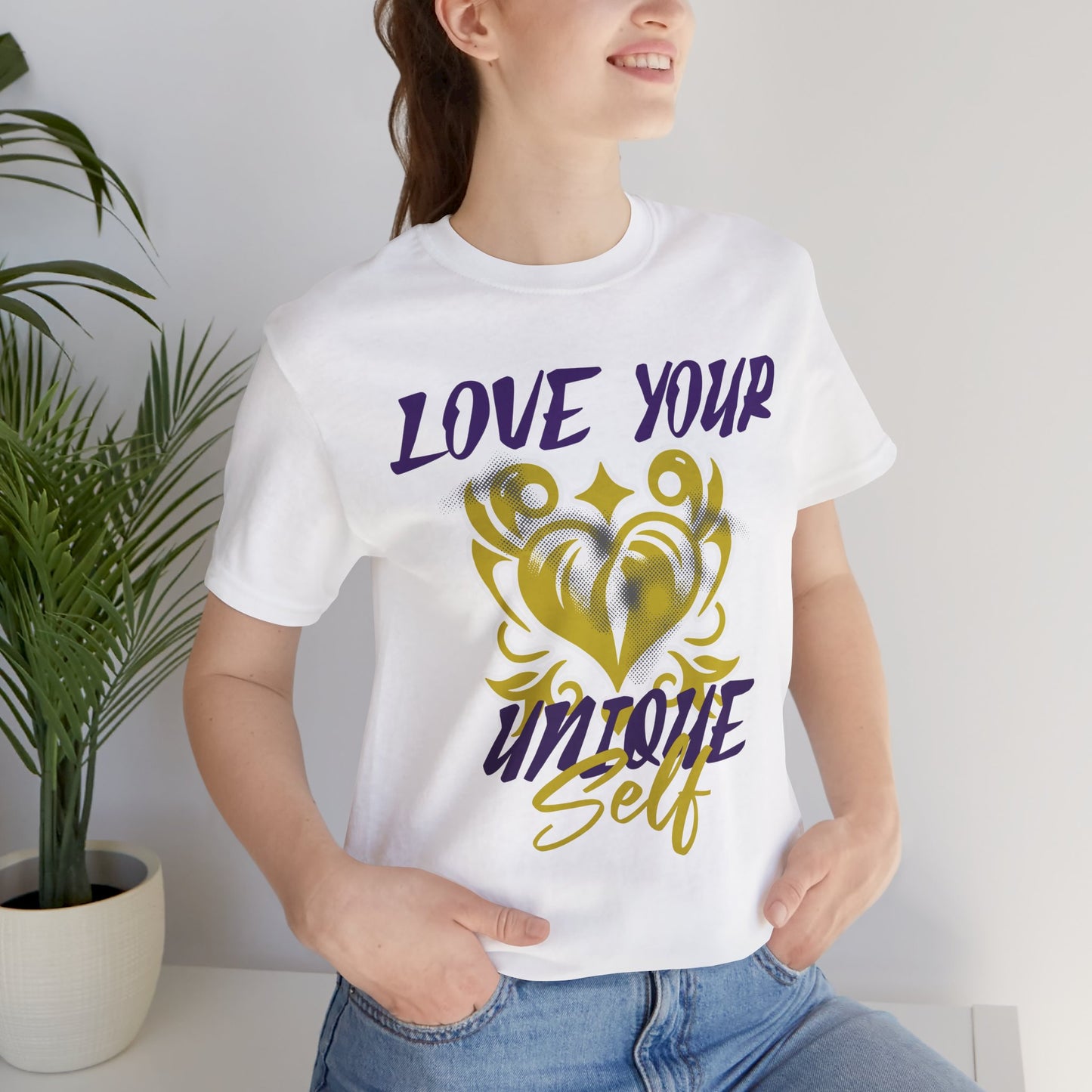 Love Your Unique Self Unisex Jersey Short Sleeve Tee. A great inspirational gift for mothers, daughters, family and friends