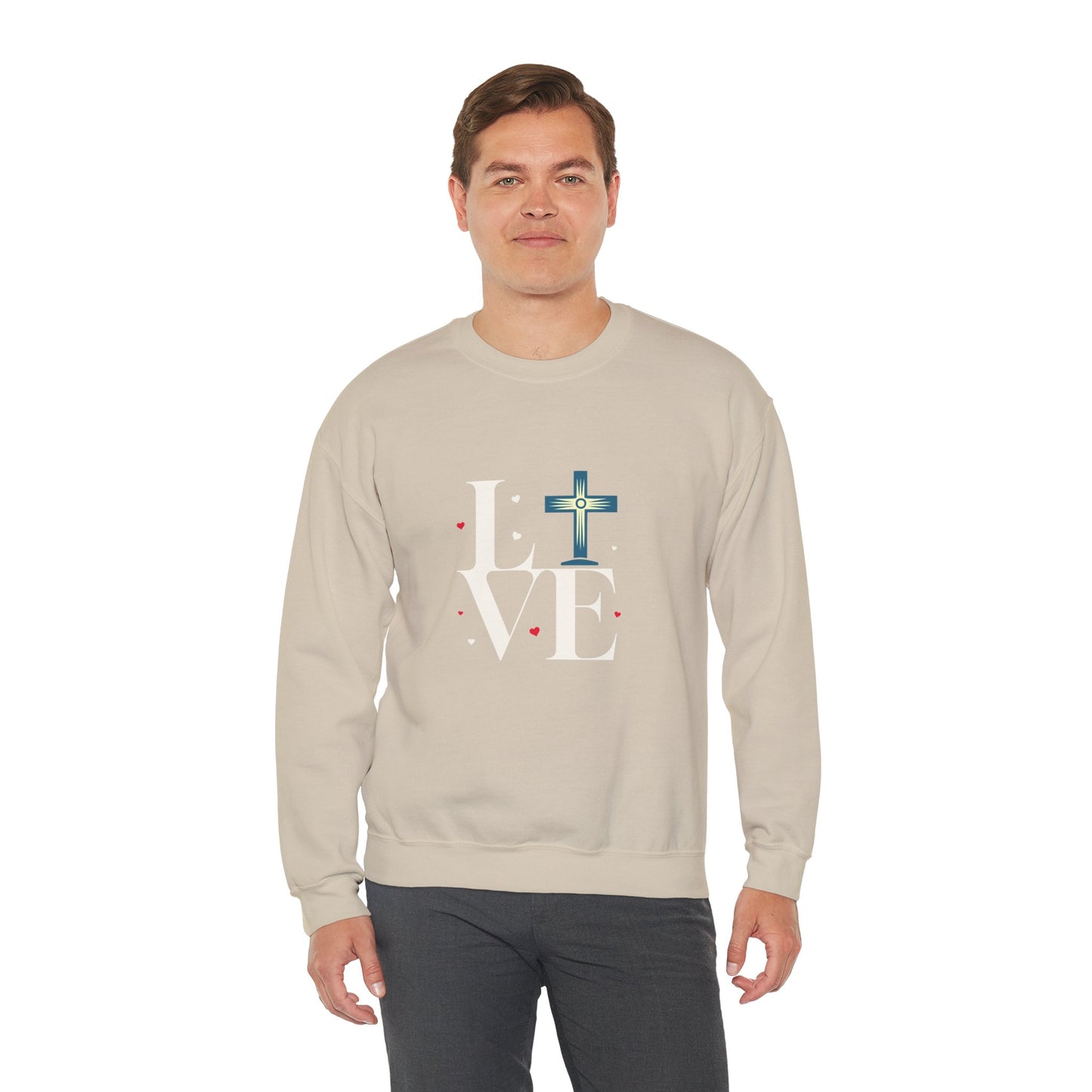 Love Unisex Heavy Blend™ Crewneck Sweatshirt.  An Inspirational gift for mom, dad, friends, church members, office workers