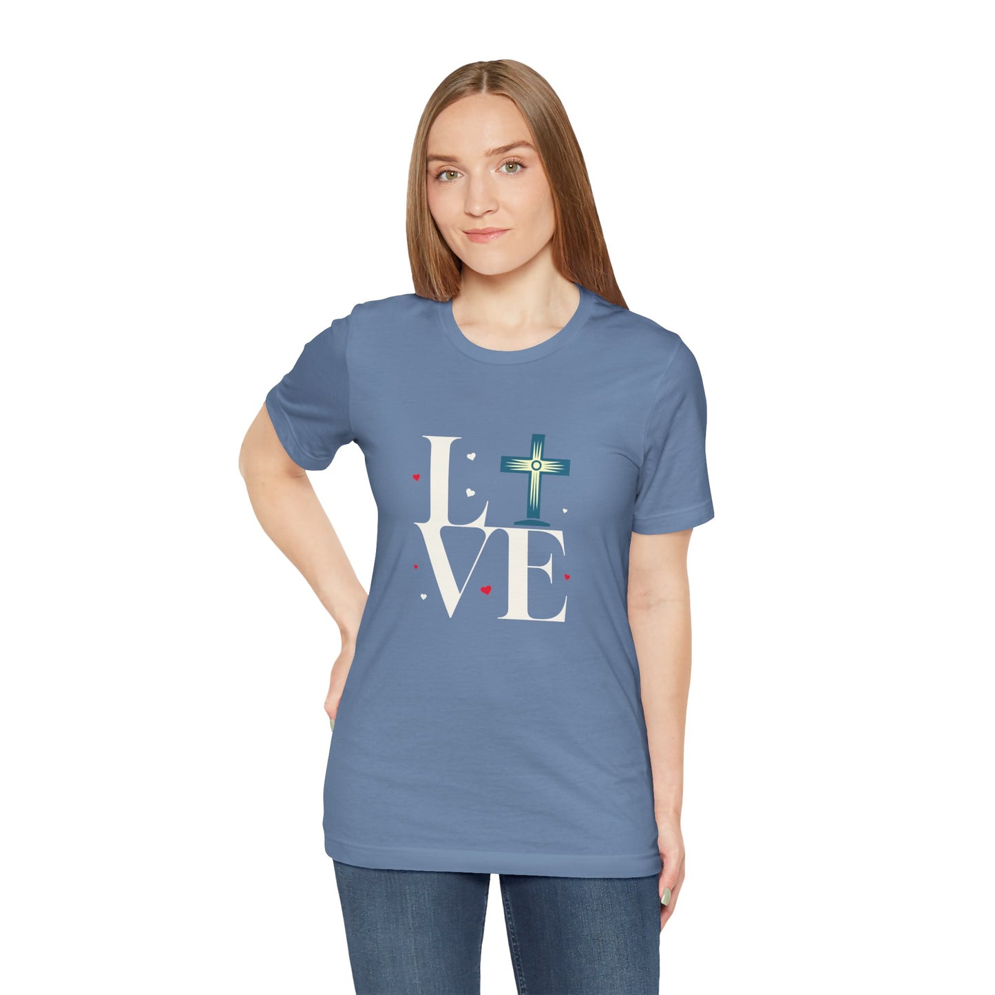 Love Unisex Jersey Short Sleeve Tee with a Cross makes a gift for mom, dad, and entire family and friends