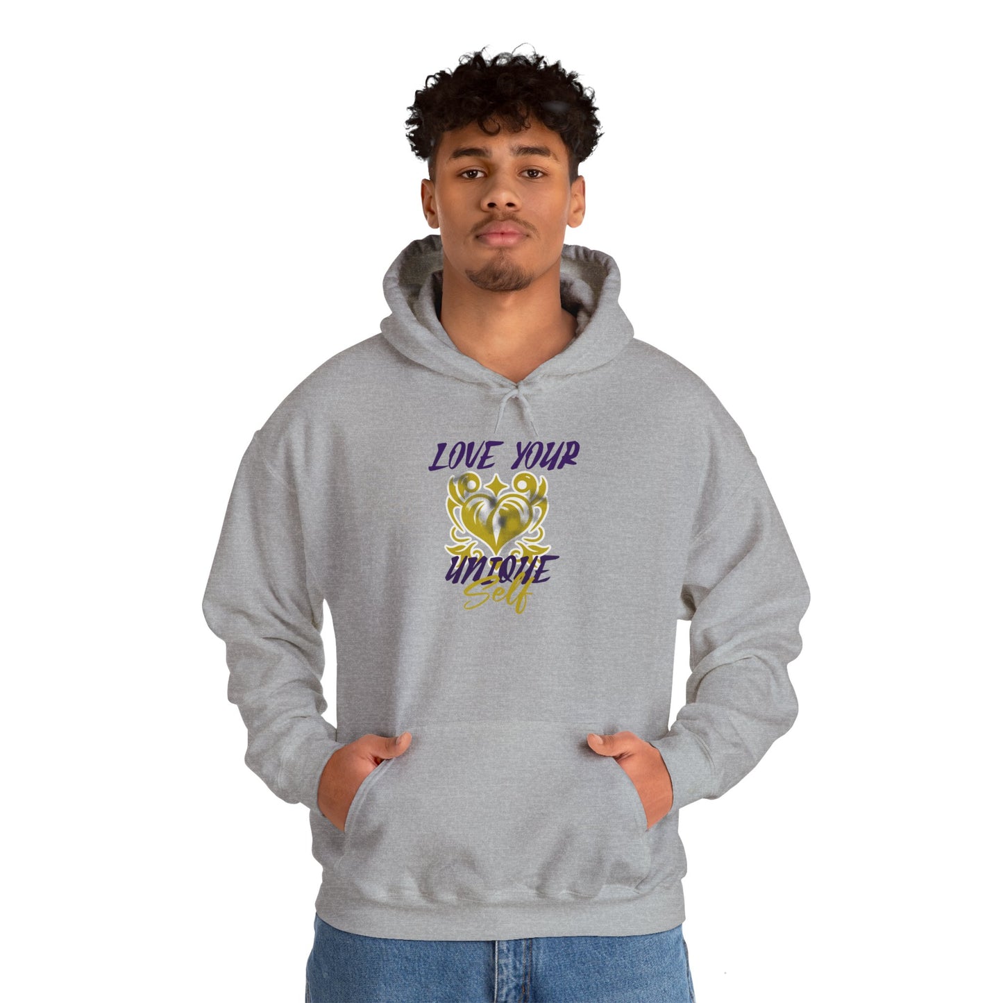 Love Your Unique Self Unisex Heavy Blend™ Hooded Sweatshirt. Perfect gift to uplift and motivate for mom, dad, co-workers, friends