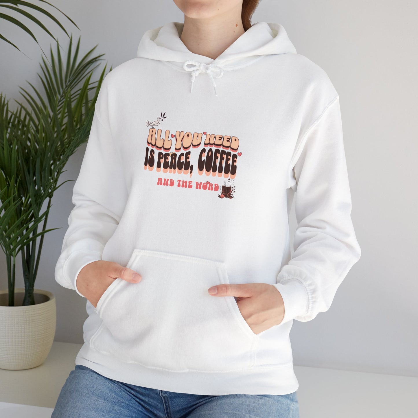 All You Need is Coffee and The Word Unisex Heavy Blend™ Hooded Sweatshirt. Excellent gift for mom, dad, co-workers, grandparents