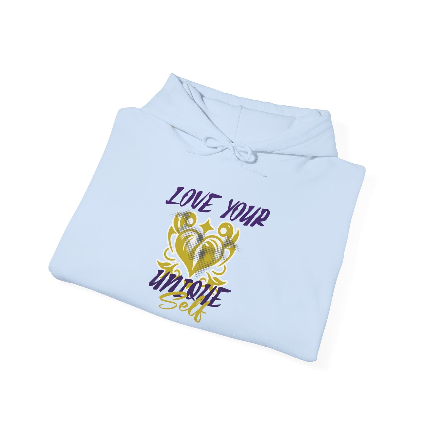 Love Your Unique Self Unisex Heavy Blend™ Hooded Sweatshirt. Perfect gift to uplift and motivate for mom, dad, co-workers, friends