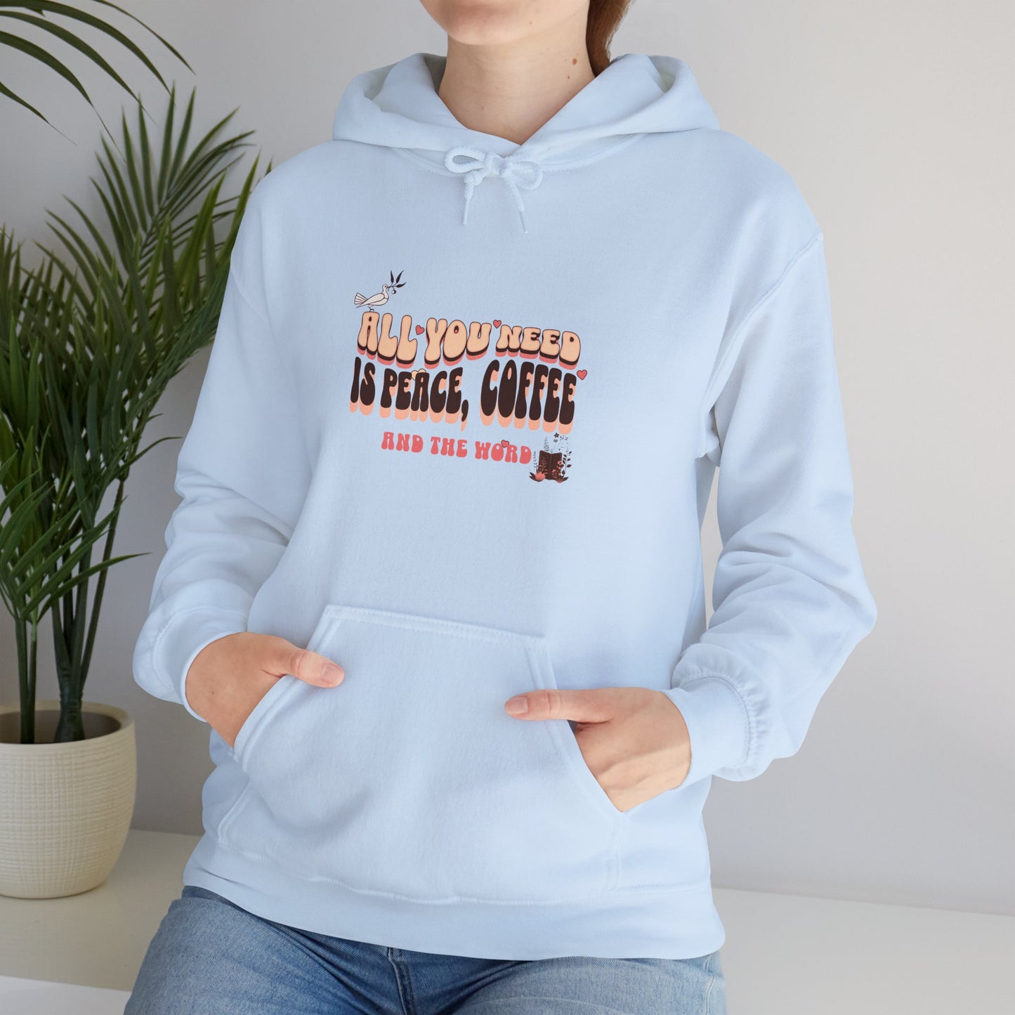 All You Need is Coffee and The Word Unisex Heavy Blend™ Hooded Sweatshirt. Excellent gift for mom, dad, co-workers, grandparents