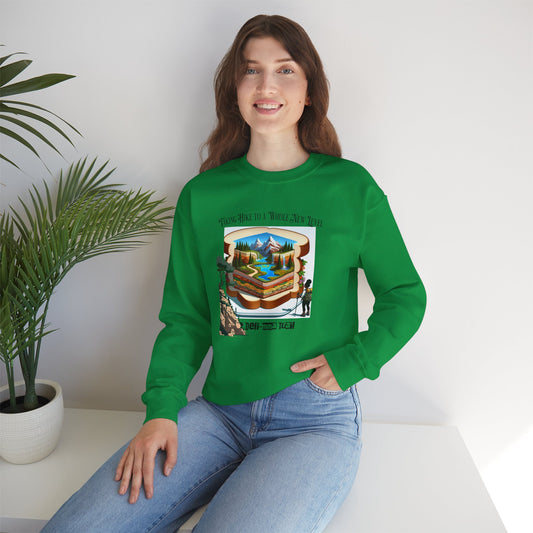 The Deli-mma Trail Humorous Unisex Heavy Blend™ Crewneck Sweatshirt. Gift for hikers, outdoors person, mom, dad, nature walkers.