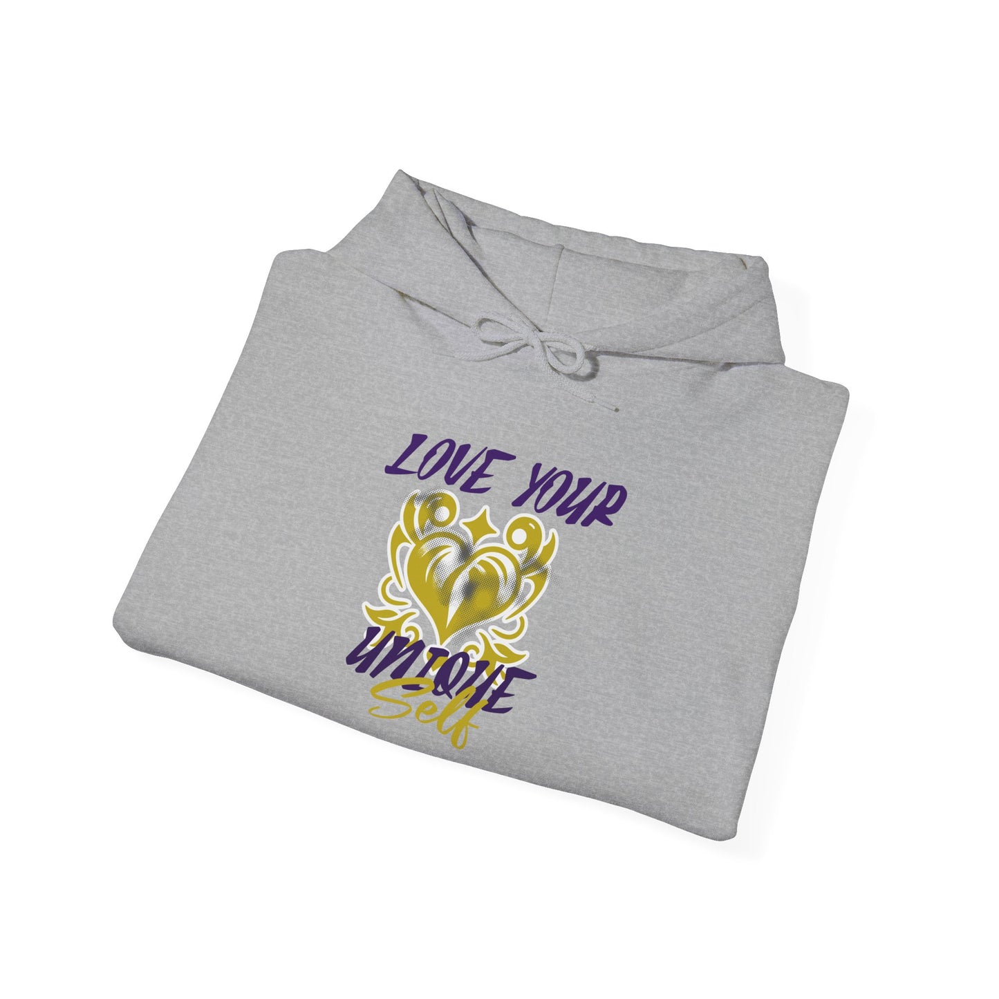 Love Your Unique Self Unisex Heavy Blend™ Hooded Sweatshirt. Perfect gift to uplift and motivate for mom, dad, co-workers, friends