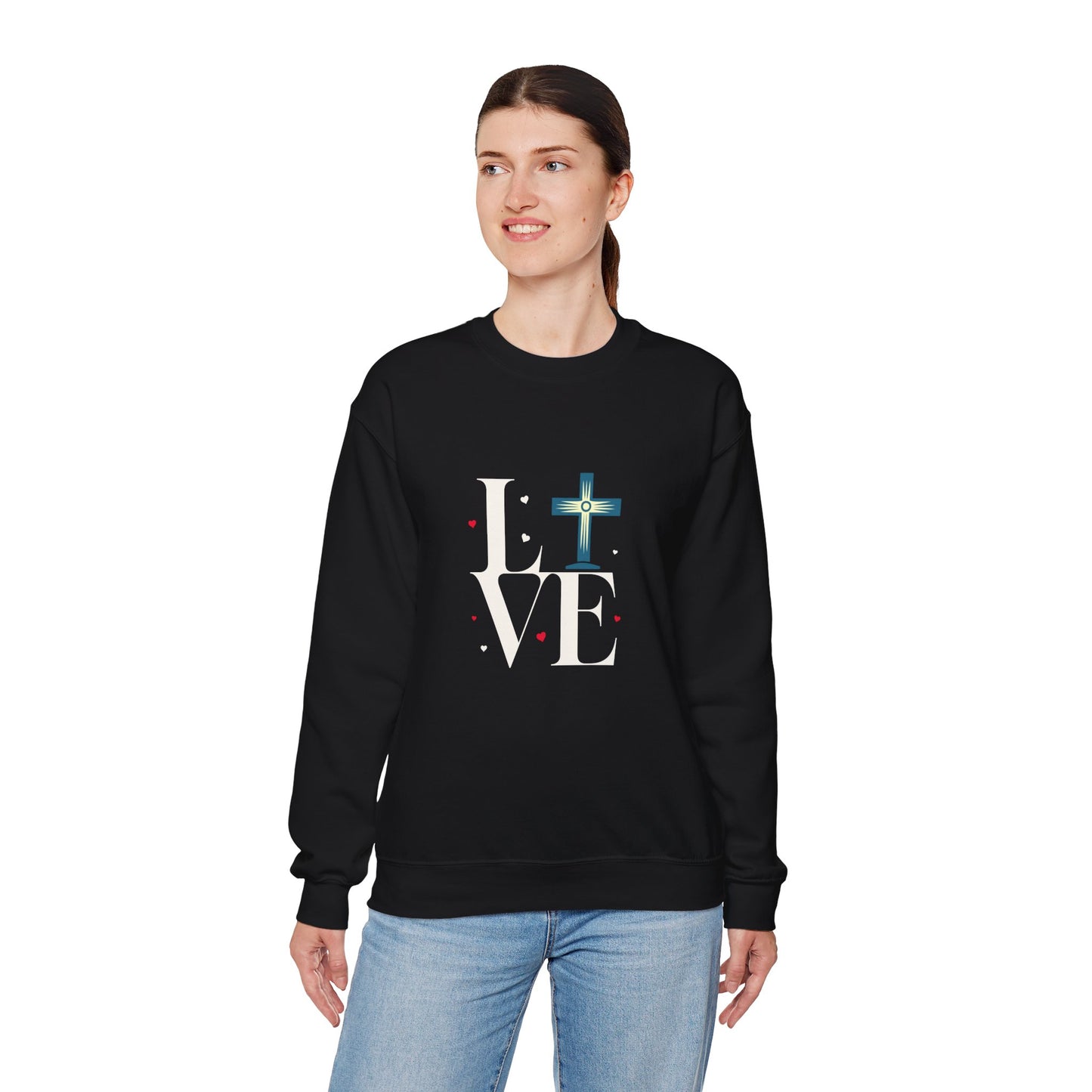 Love Unisex Heavy Blend™ Crewneck Sweatshirt.  An Inspirational gift for mom, dad, friends, church members, office workers