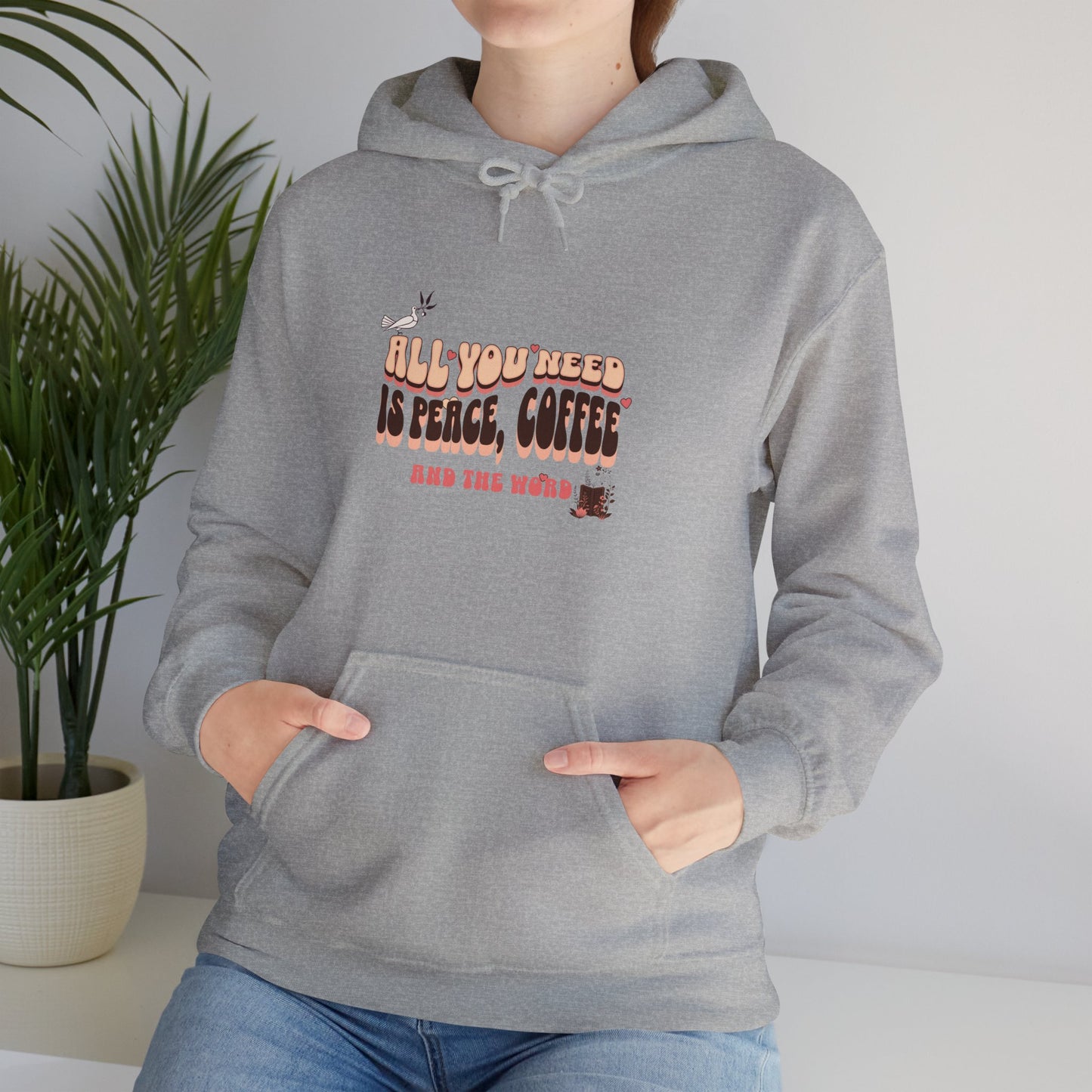 All You Need is Coffee and The Word Unisex Heavy Blend™ Hooded Sweatshirt. Excellent gift for mom, dad, co-workers, grandparents