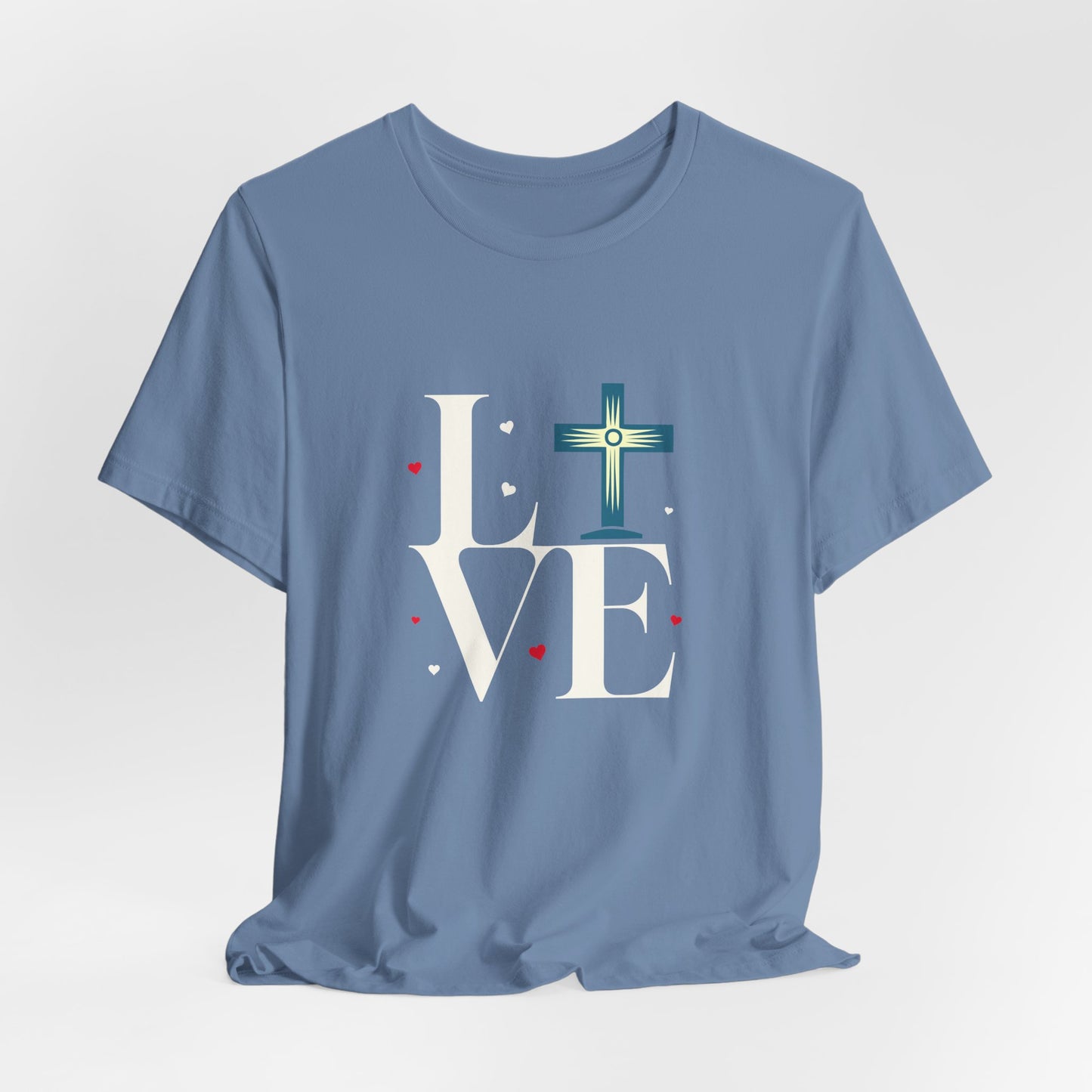 Love Unisex Jersey Short Sleeve Tee with a Cross makes a gift for mom, dad, and entire family and friends