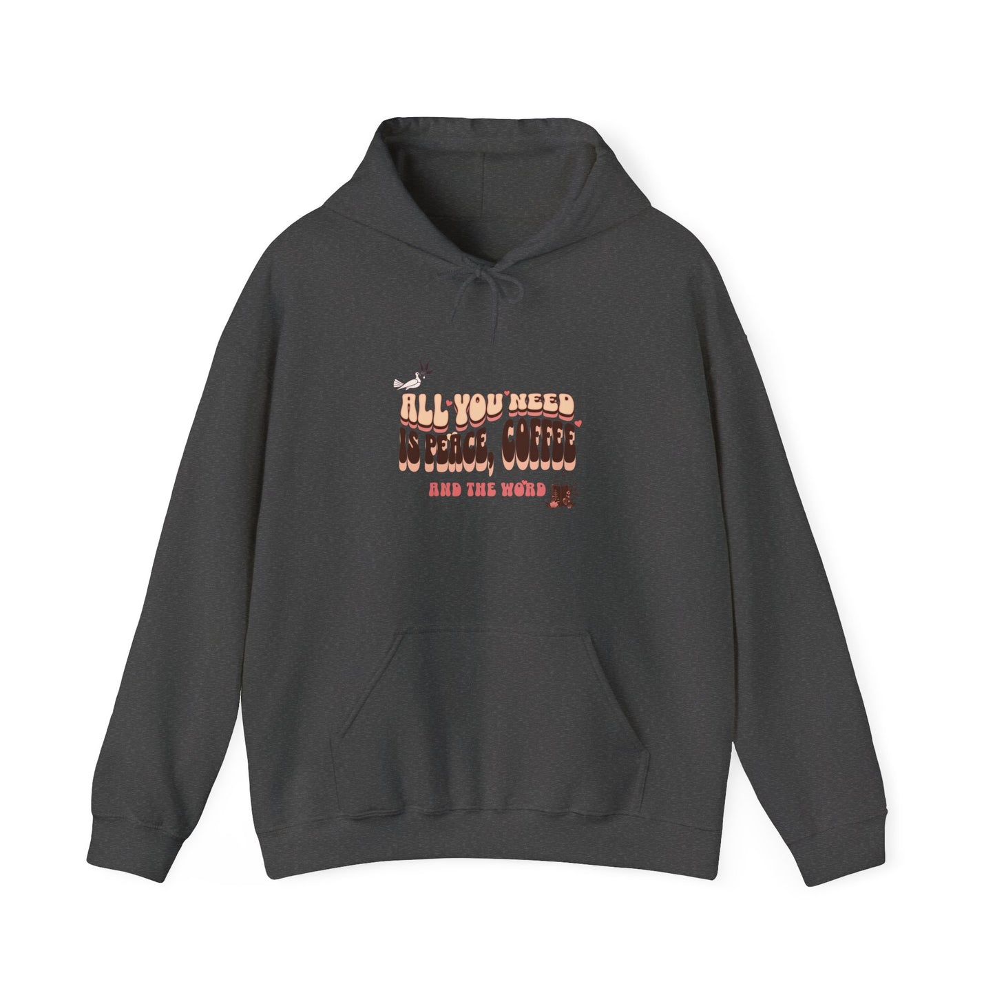 All You Need is Coffee and The Word Unisex Heavy Blend™ Hooded Sweatshirt. Excellent gift for mom, dad, co-workers, grandparents