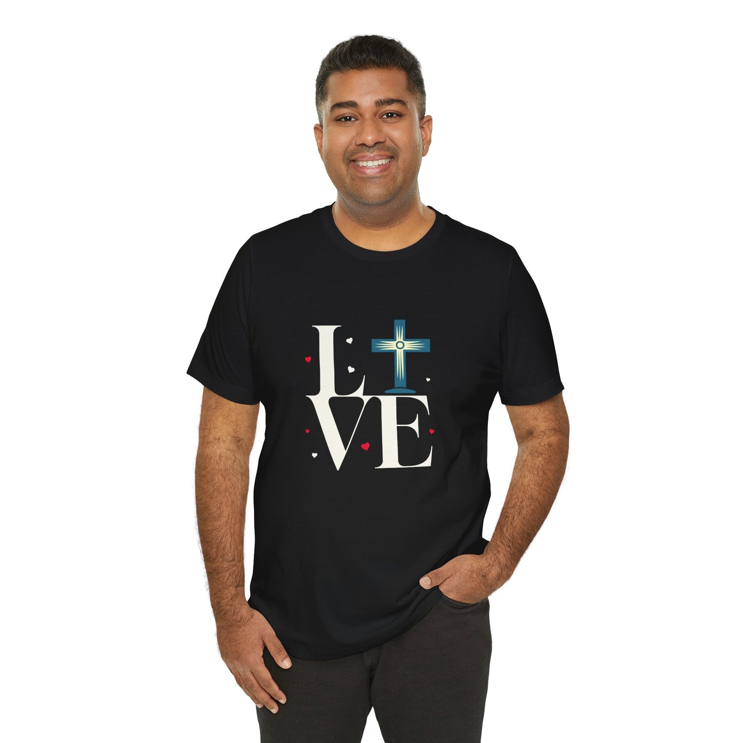 Love Unisex Jersey Short Sleeve Tee with a Cross makes a gift for mom, dad, and entire family and friends