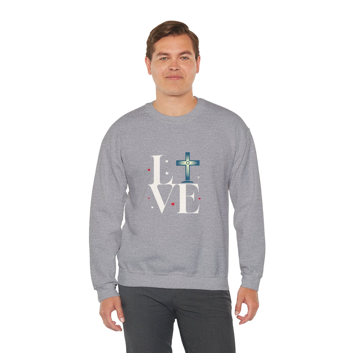 Love Unisex Heavy Blend™ Crewneck Sweatshirt.  An Inspirational gift for mom, dad, friends, church members, office workers