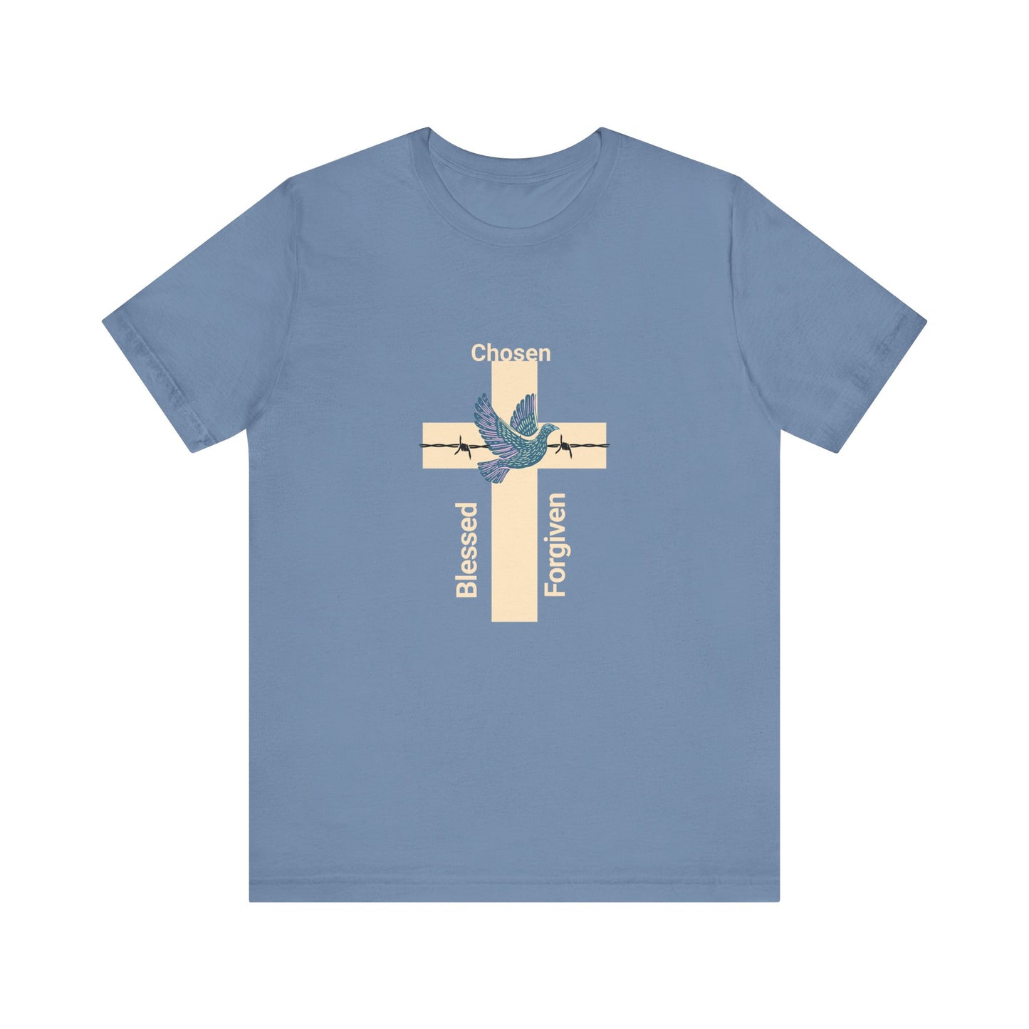 Chosen, Blessed, and Forgiven Unisex Jersey Short Sleeve Tee makes a great gift for mother's fathers, family, friends and church members