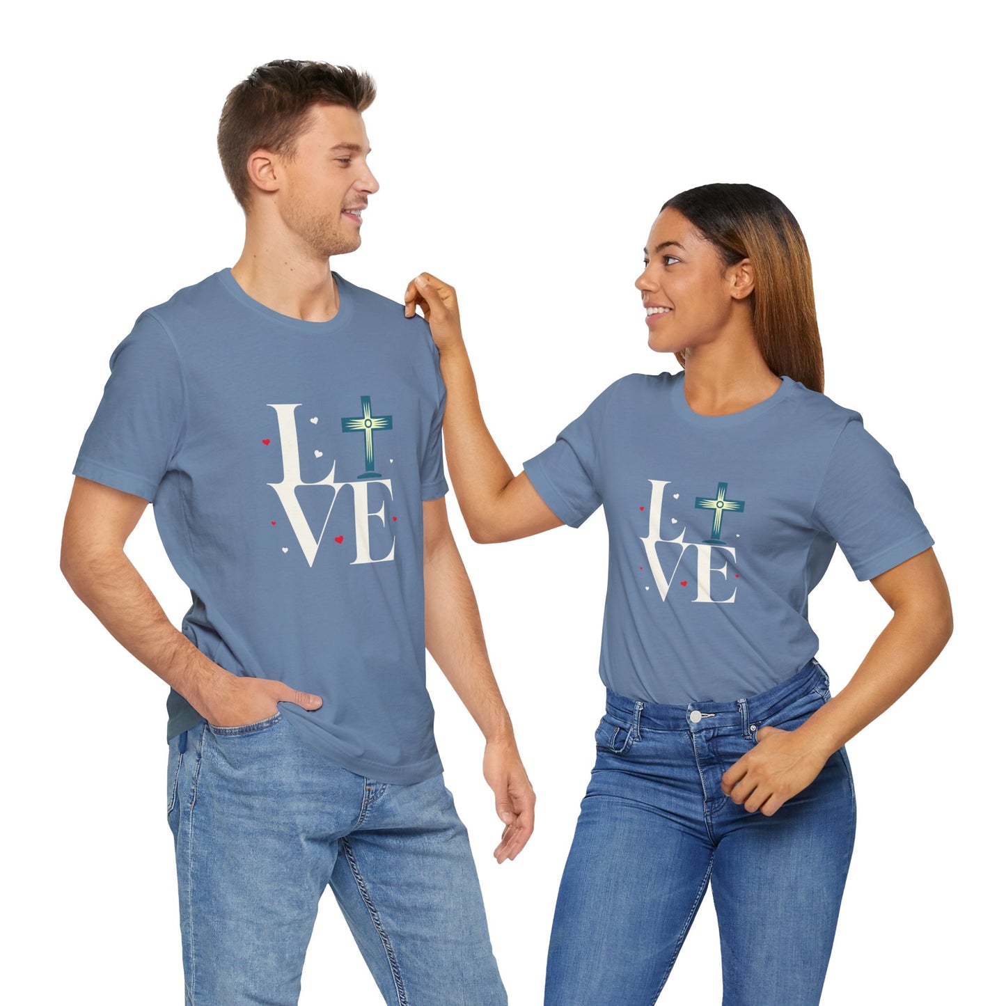 Love Unisex Jersey Short Sleeve Tee with a Cross makes a gift for mom, dad, and entire family and friends