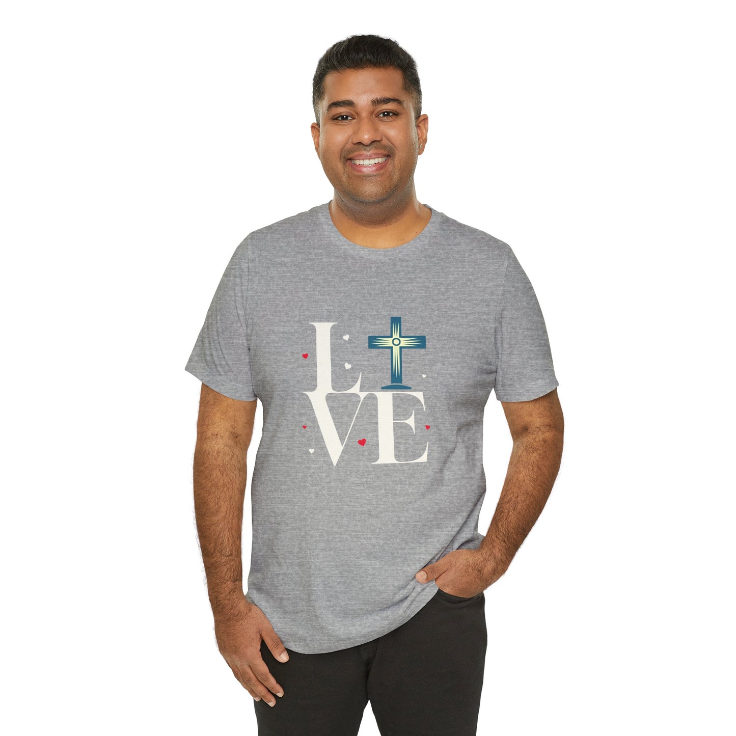 Love Unisex Jersey Short Sleeve Tee with a Cross makes a gift for mom, dad, and entire family and friends