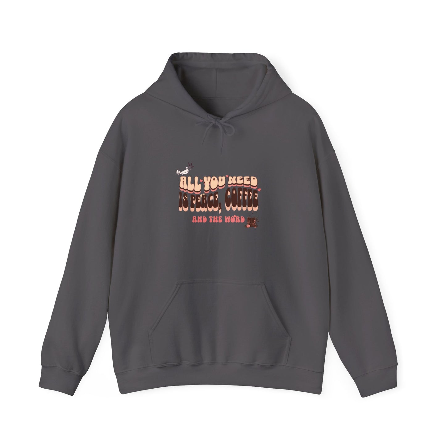 All You Need is Coffee and The Word Unisex Heavy Blend™ Hooded Sweatshirt. Excellent gift for mom, dad, co-workers, grandparents