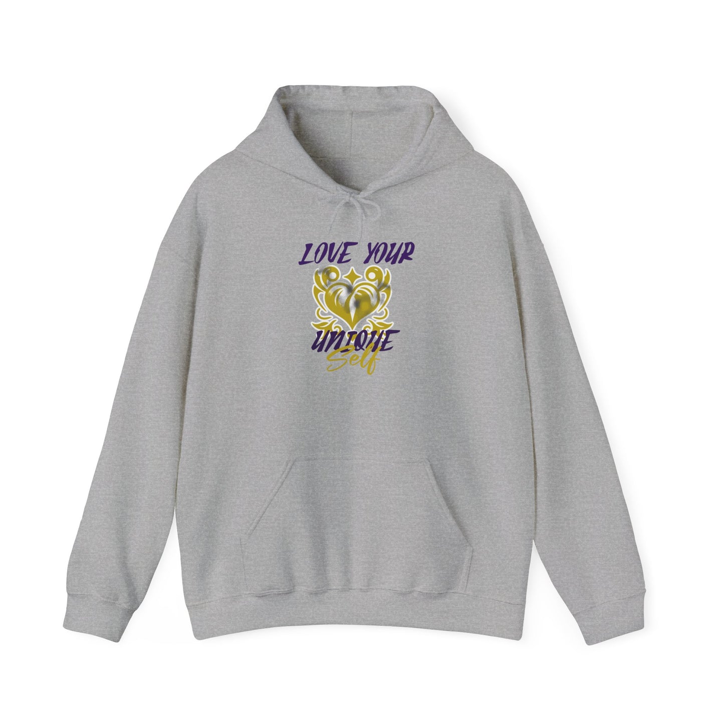 Love Your Unique Self Unisex Heavy Blend™ Hooded Sweatshirt. Perfect gift to uplift and motivate for mom, dad, co-workers, friends