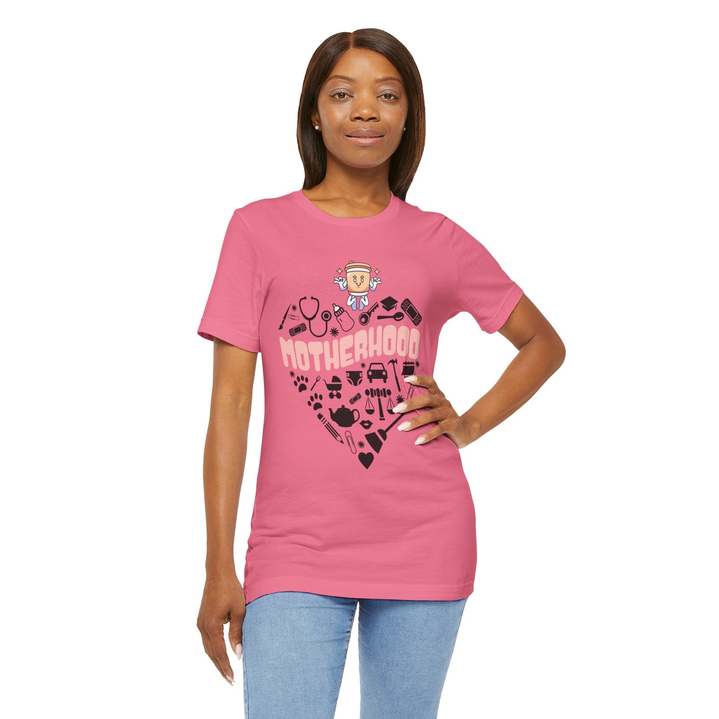 Motherhood Jersey Short Sleeve Tee. Great gift for Mothers, Grandmothers, Daughters and family and friends