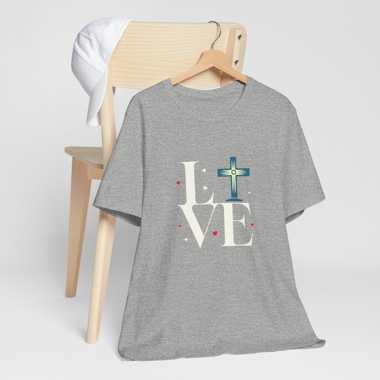 Love Unisex Jersey Short Sleeve Tee with a Cross makes a gift for mom, dad, and entire family and friends