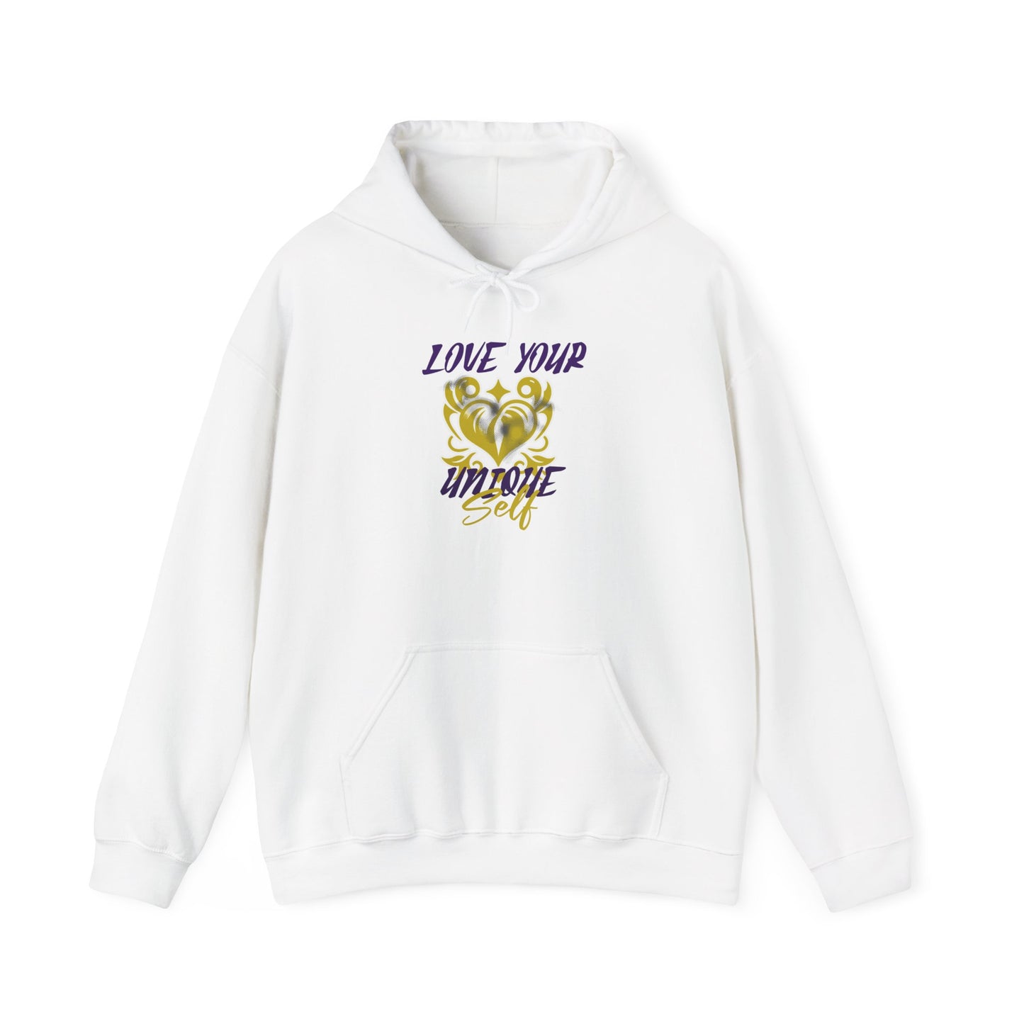 Love Your Unique Self Unisex Heavy Blend™ Hooded Sweatshirt. Perfect gift to uplift and motivate for mom, dad, co-workers, friends