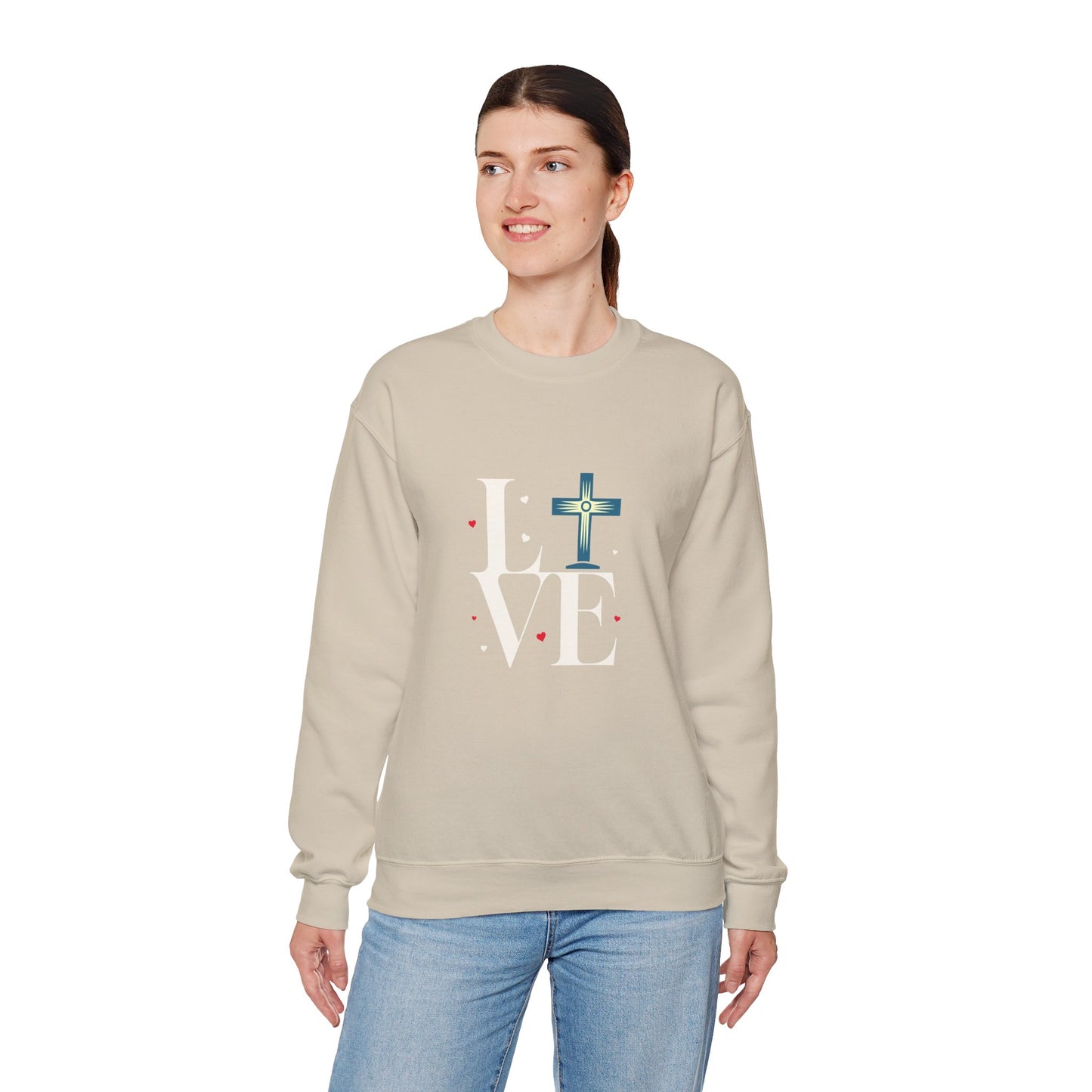 Love Unisex Heavy Blend™ Crewneck Sweatshirt.  An Inspirational gift for mom, dad, friends, church members, office workers