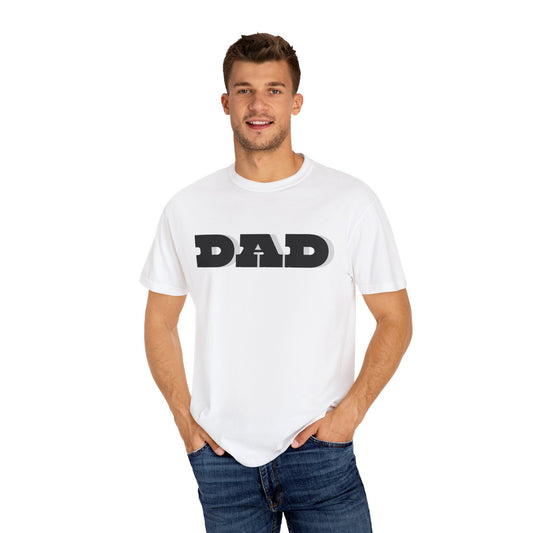 DAD White with Black Letters Garment-Dyed T-shirt. Great Gift for Fathers, Grandfathers for any occasion