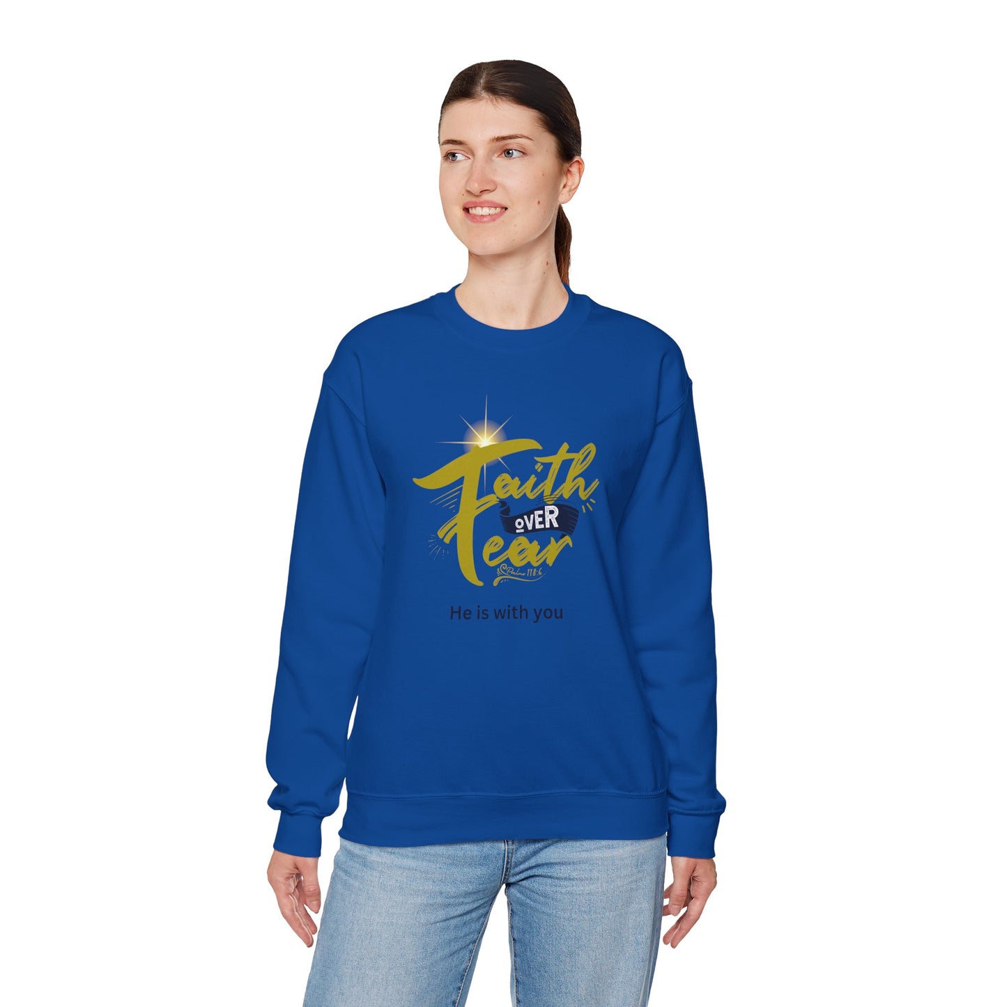 Faith Over Fear Unisex Heavy Blend™ Crewneck Sweatshirt. Great gift for family, friends, and workers.