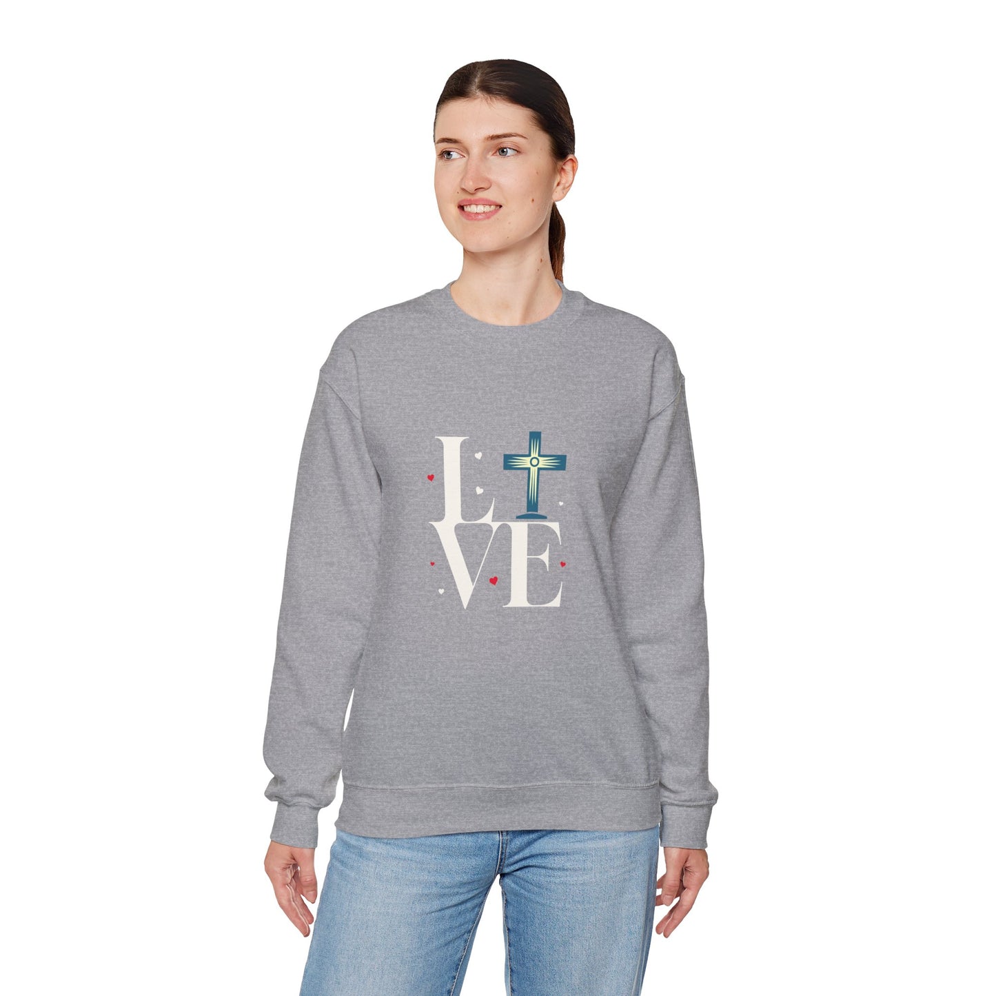 Love Unisex Heavy Blend™ Crewneck Sweatshirt.  An Inspirational gift for mom, dad, friends, church members, office workers