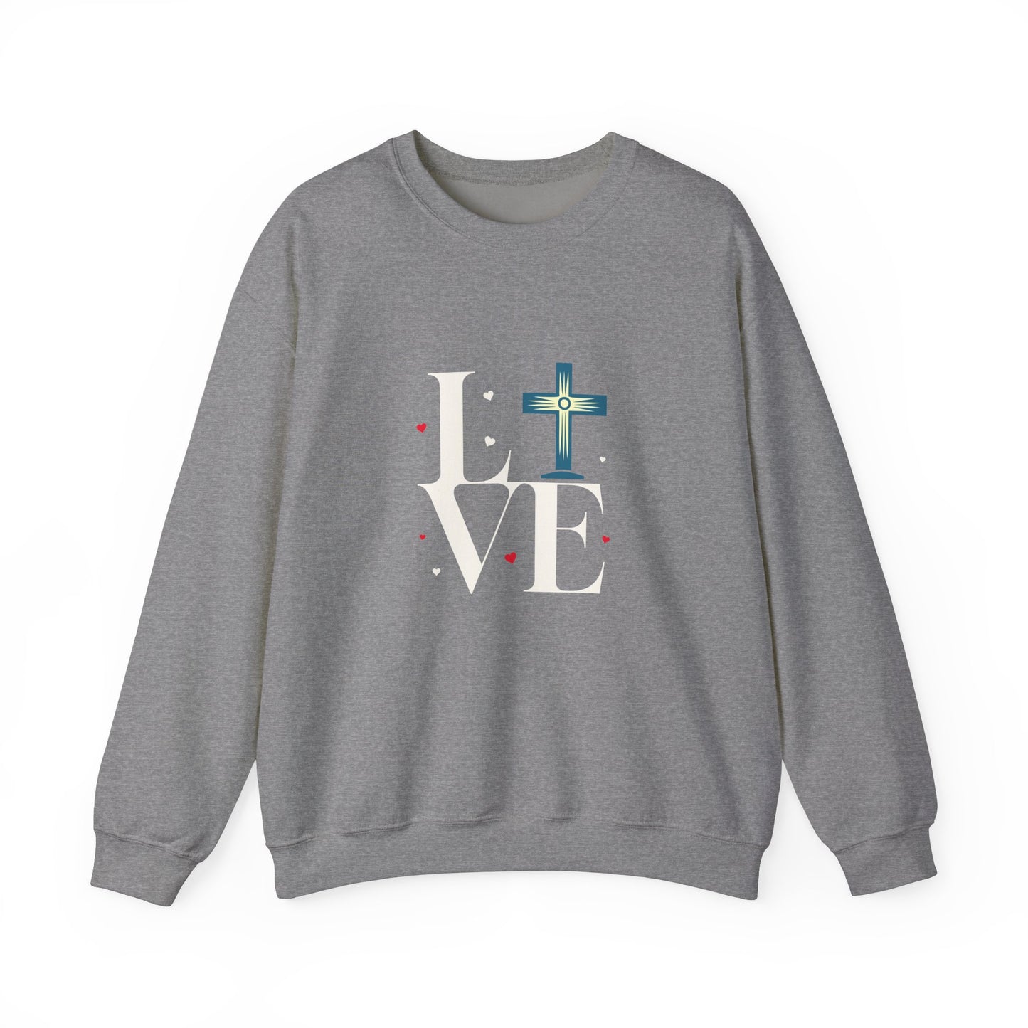 Love Unisex Heavy Blend™ Crewneck Sweatshirt.  An Inspirational gift for mom, dad, friends, church members, office workers