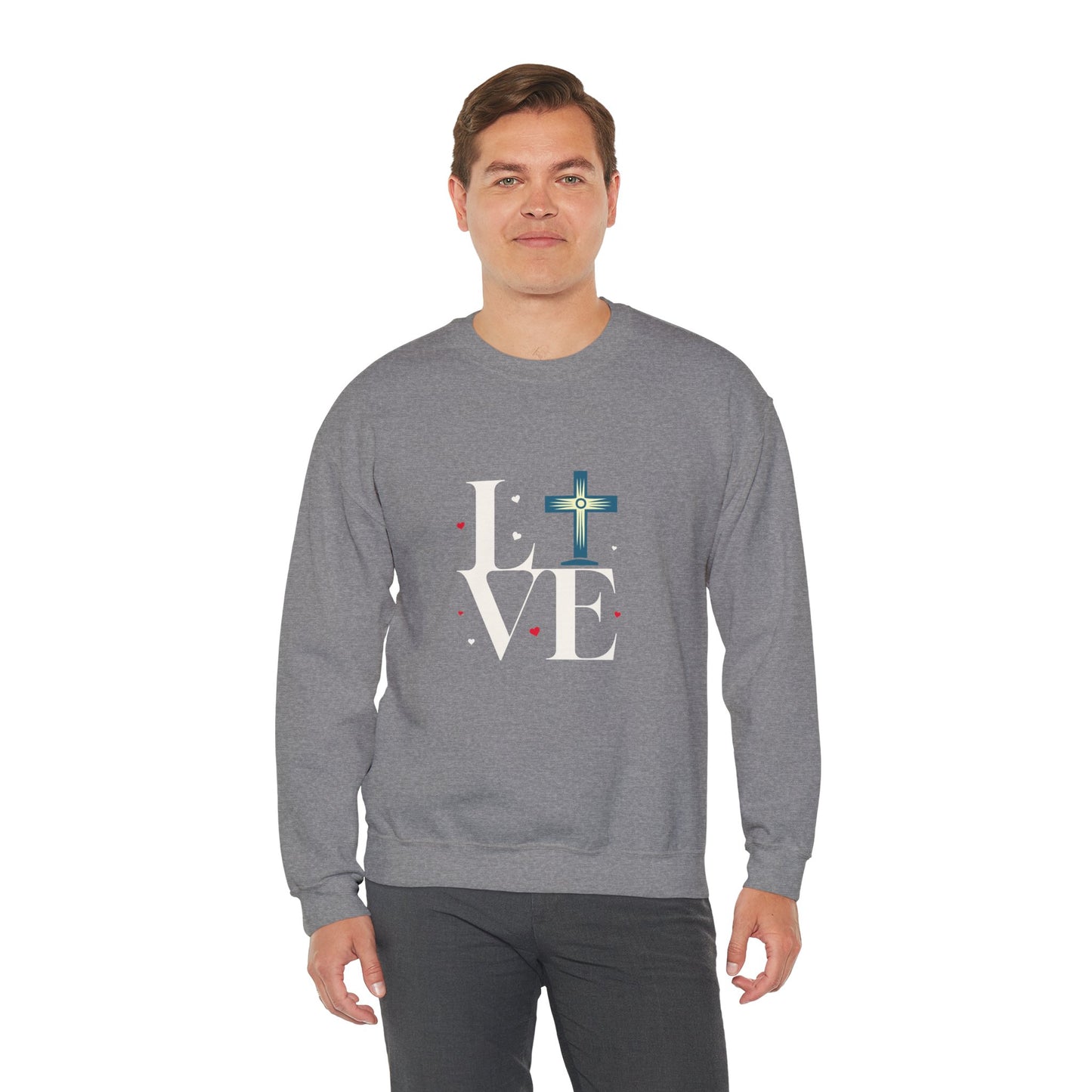 Love Unisex Heavy Blend™ Crewneck Sweatshirt.  An Inspirational gift for mom, dad, friends, church members, office workers