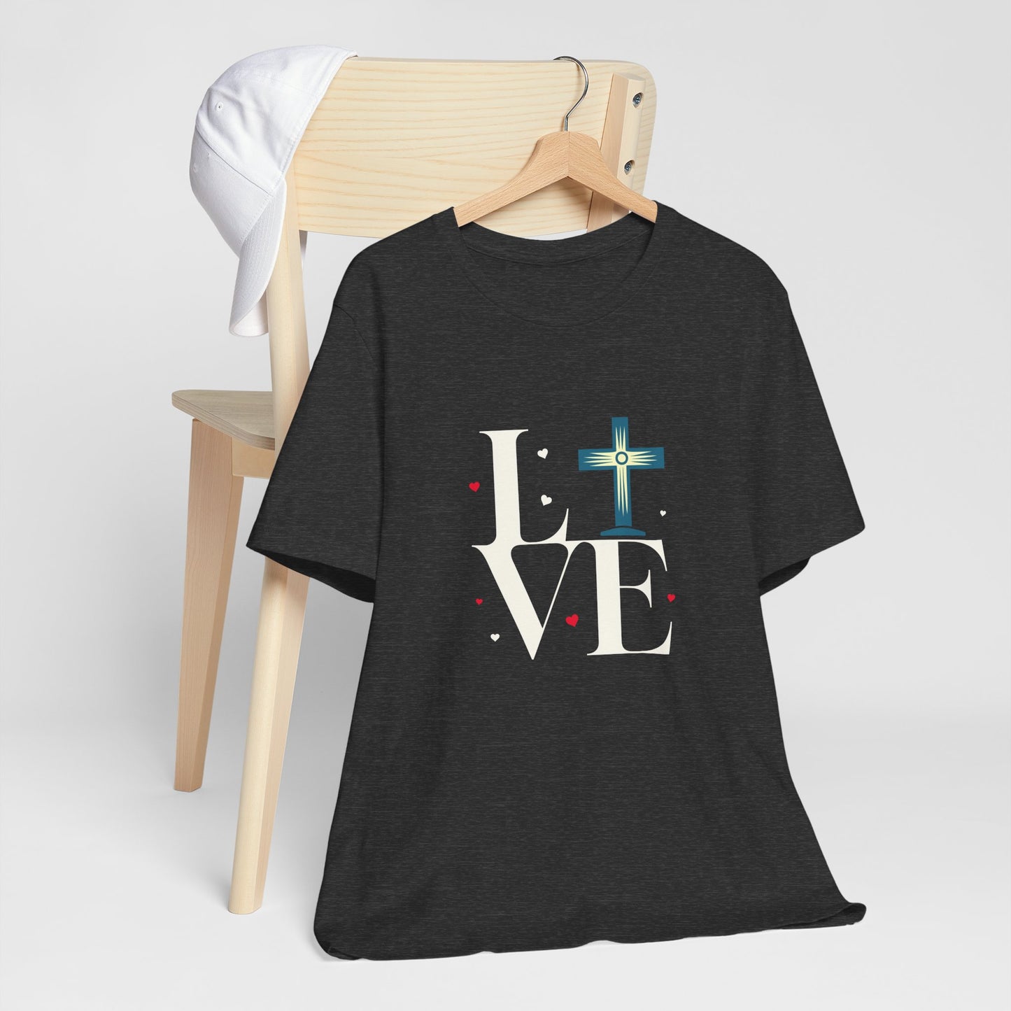 Love Unisex Jersey Short Sleeve Tee with a Cross makes a gift for mom, dad, and entire family and friends