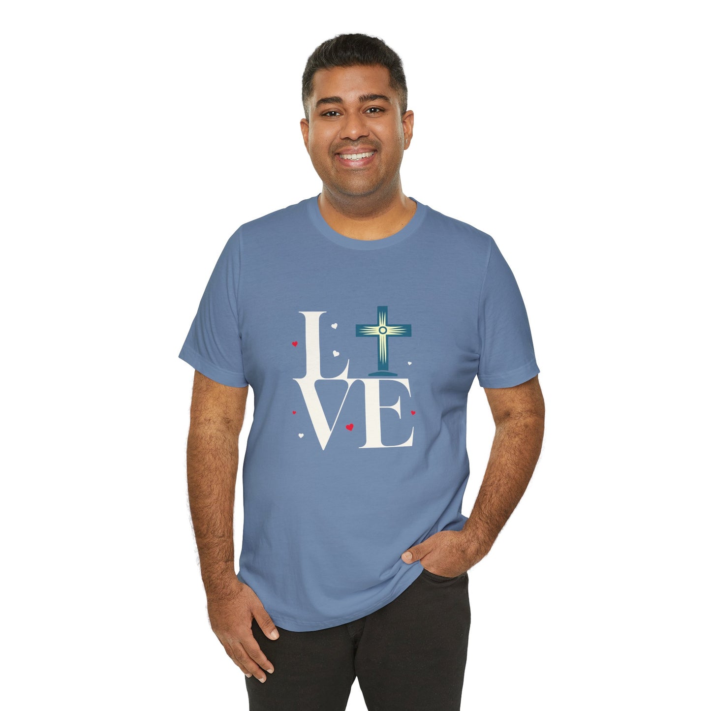 Love Unisex Jersey Short Sleeve Tee with a Cross makes a gift for mom, dad, and entire family and friends