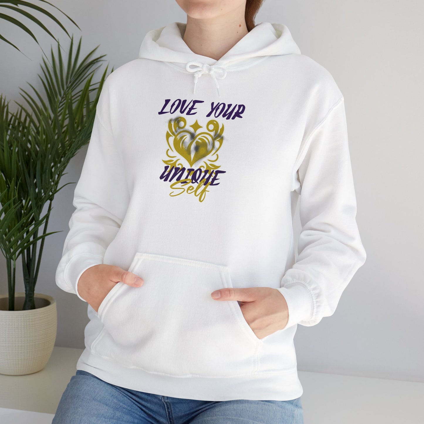 Love Your Unique Self Unisex Heavy Blend™ Hooded Sweatshirt. Perfect gift to uplift and motivate for mom, dad, co-workers, friends