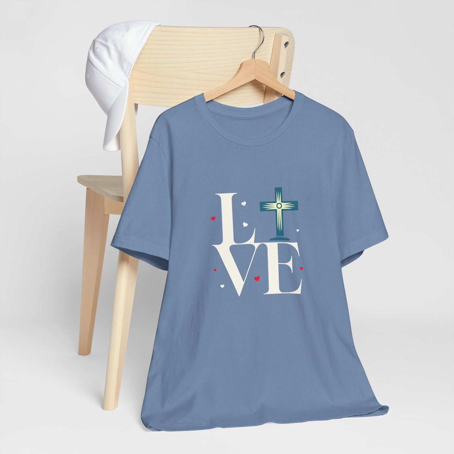 Love Unisex Jersey Short Sleeve Tee with a Cross makes a gift for mom, dad, and entire family and friends