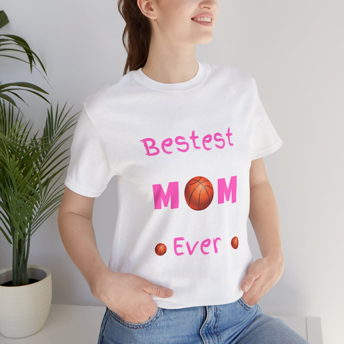 Bestest Basketball Mom Unisex Jersey Short Sleeve Tee. A gift for moms, grandmothers, sisters, and daughters