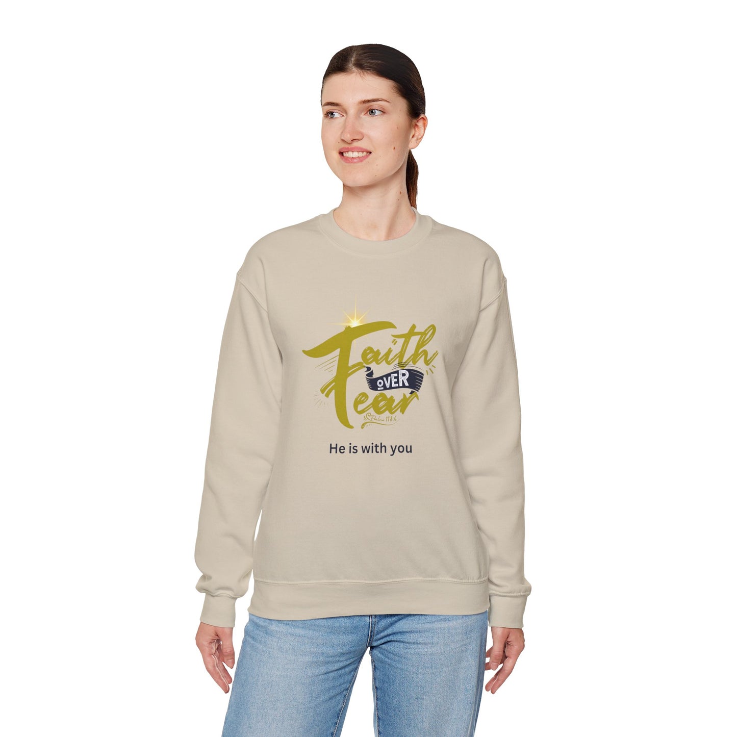 Faith Over Fear Unisex Heavy Blend™ Crewneck Sweatshirt. Great gift for family, friends, and workers.