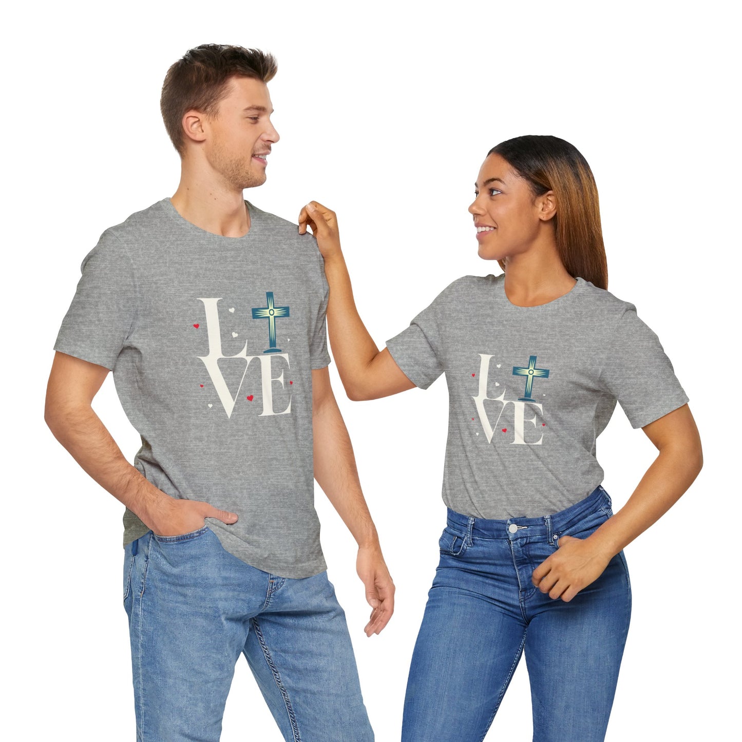 Love Unisex Jersey Short Sleeve Tee with a Cross makes a gift for mom, dad, and entire family and friends