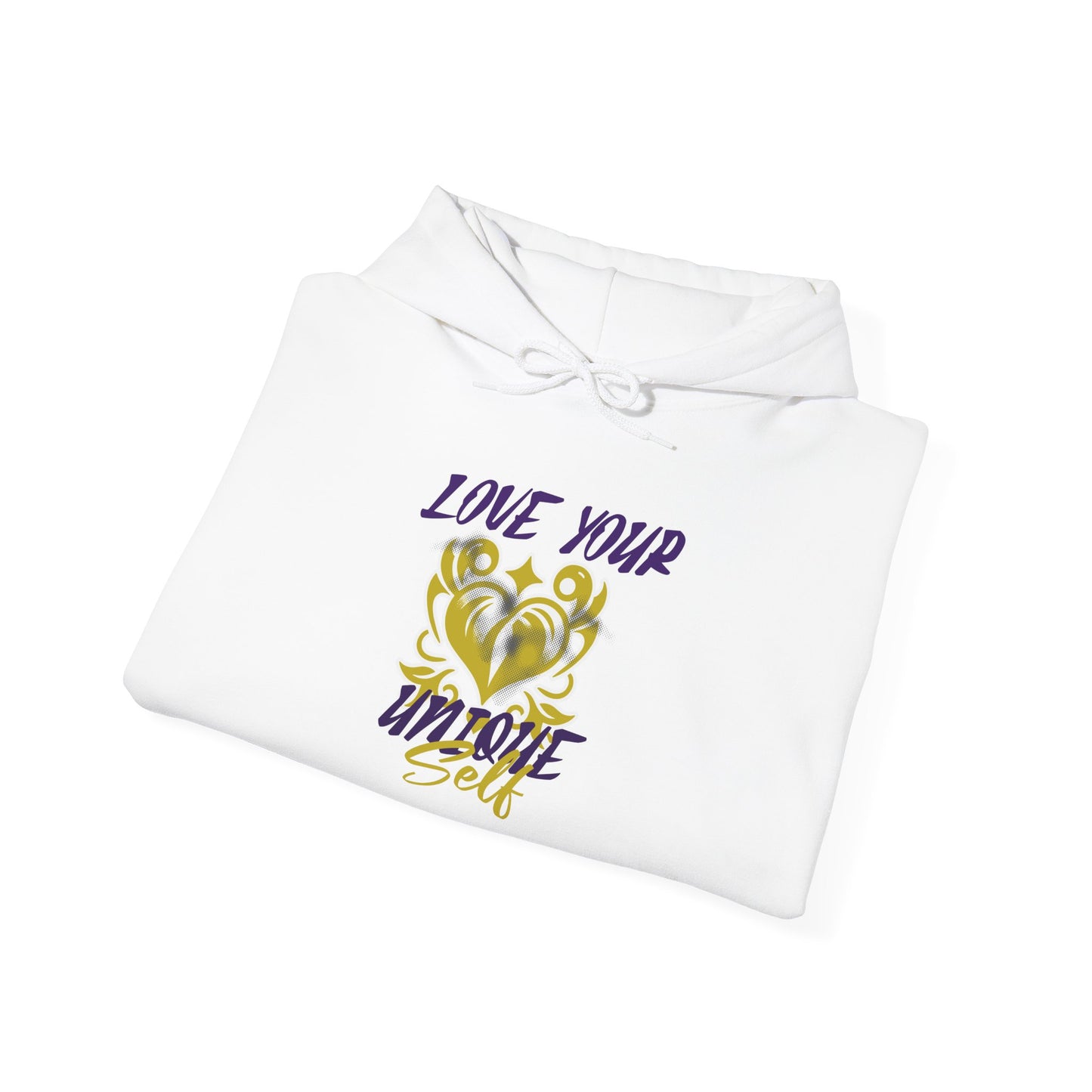 Love Your Unique Self Unisex Heavy Blend™ Hooded Sweatshirt. Perfect gift to uplift and motivate for mom, dad, co-workers, friends