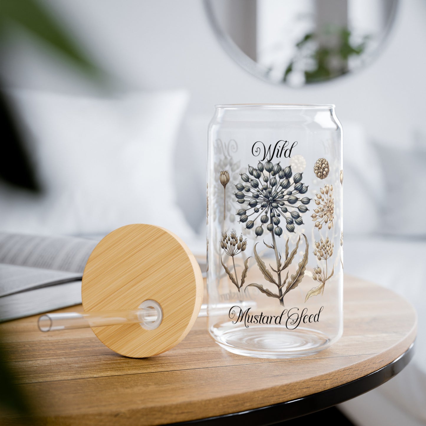 Mustard Seed Sipper Glass, 16oz makes a great gift for mom, grandma, family, friends or any flower enthusiast.