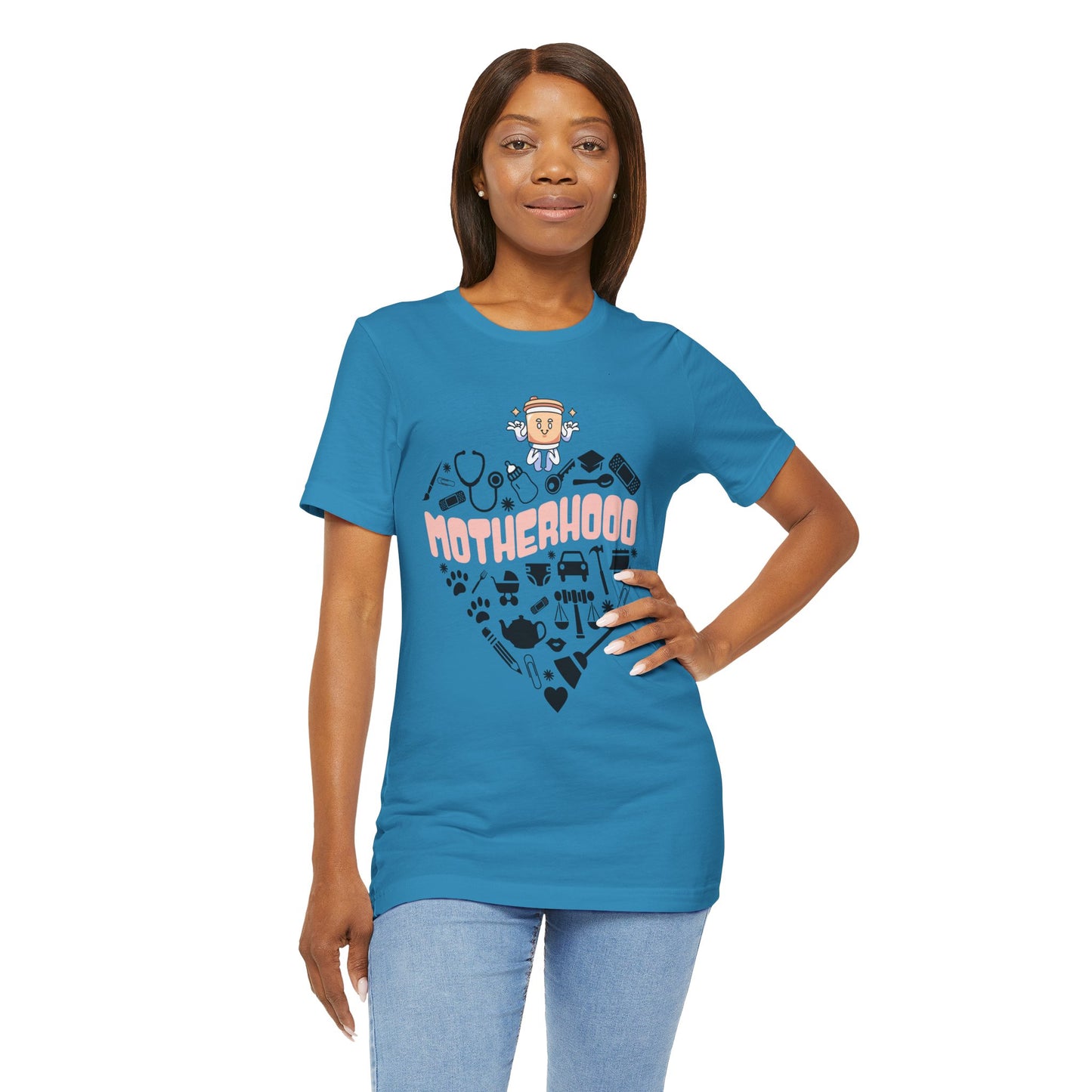 Motherhood Jersey Short Sleeve Tee. Great gift for Mothers, Grandmothers, Daughters and family and friends