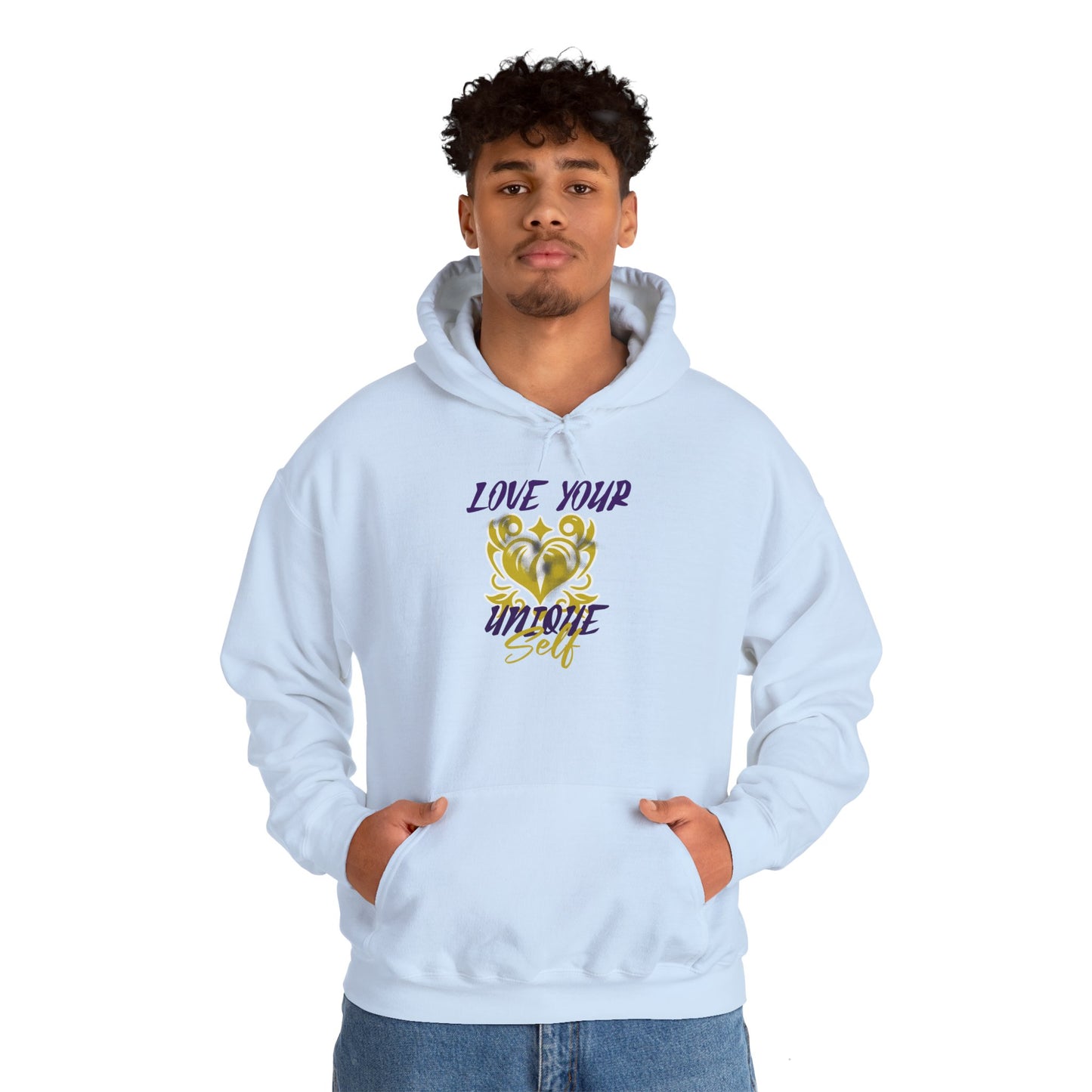 Love Your Unique Self Unisex Heavy Blend™ Hooded Sweatshirt. Perfect gift to uplift and motivate for mom, dad, co-workers, friends