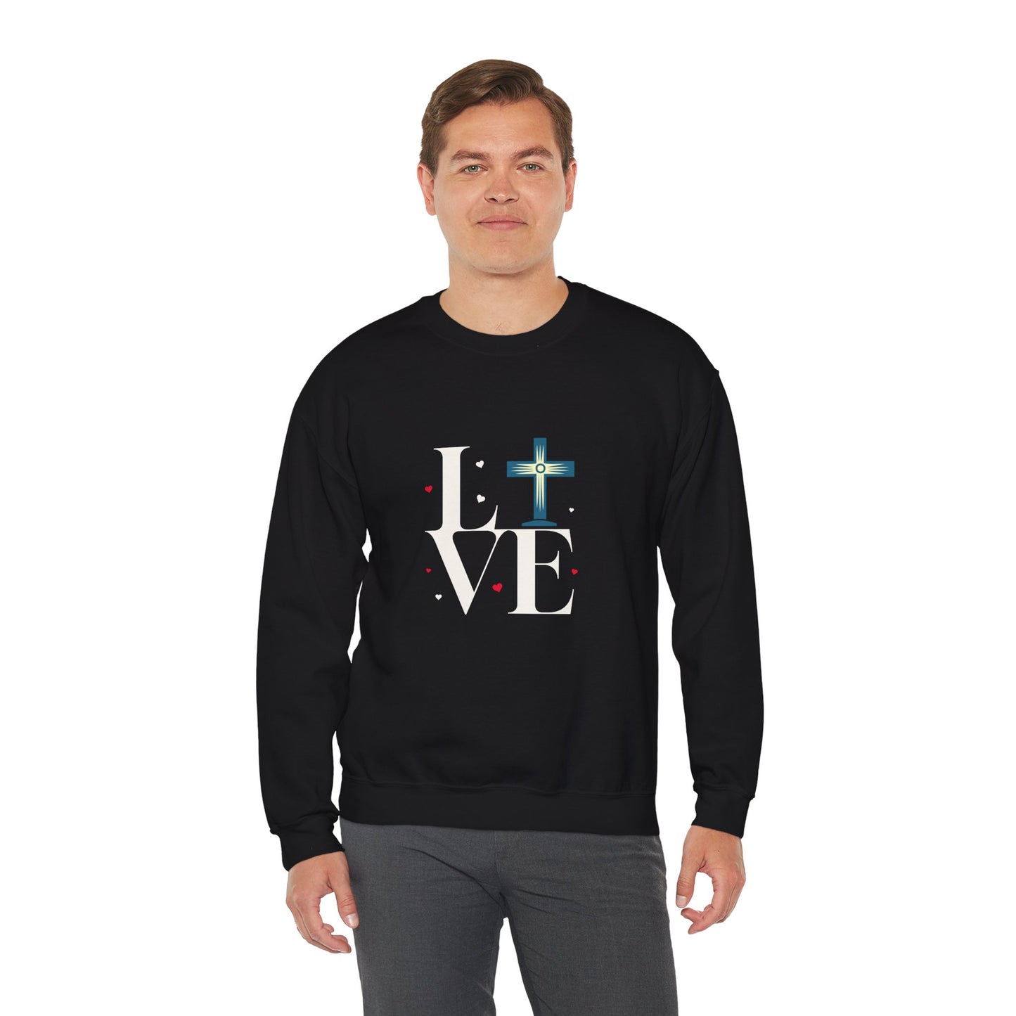 Love Unisex Heavy Blend™ Crewneck Sweatshirt.  An Inspirational gift for mom, dad, friends, church members, office workers