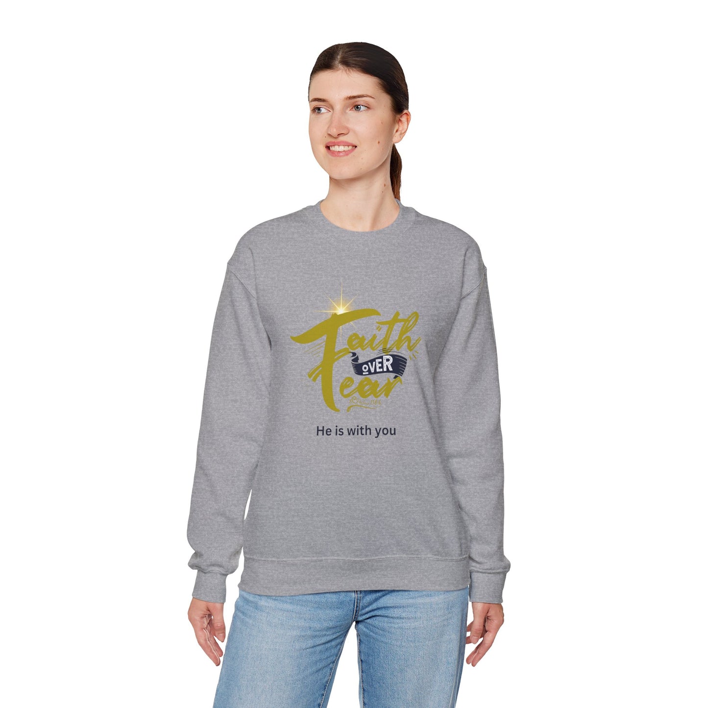 Faith Over Fear Unisex Heavy Blend™ Crewneck Sweatshirt. Great gift for family, friends, and workers.