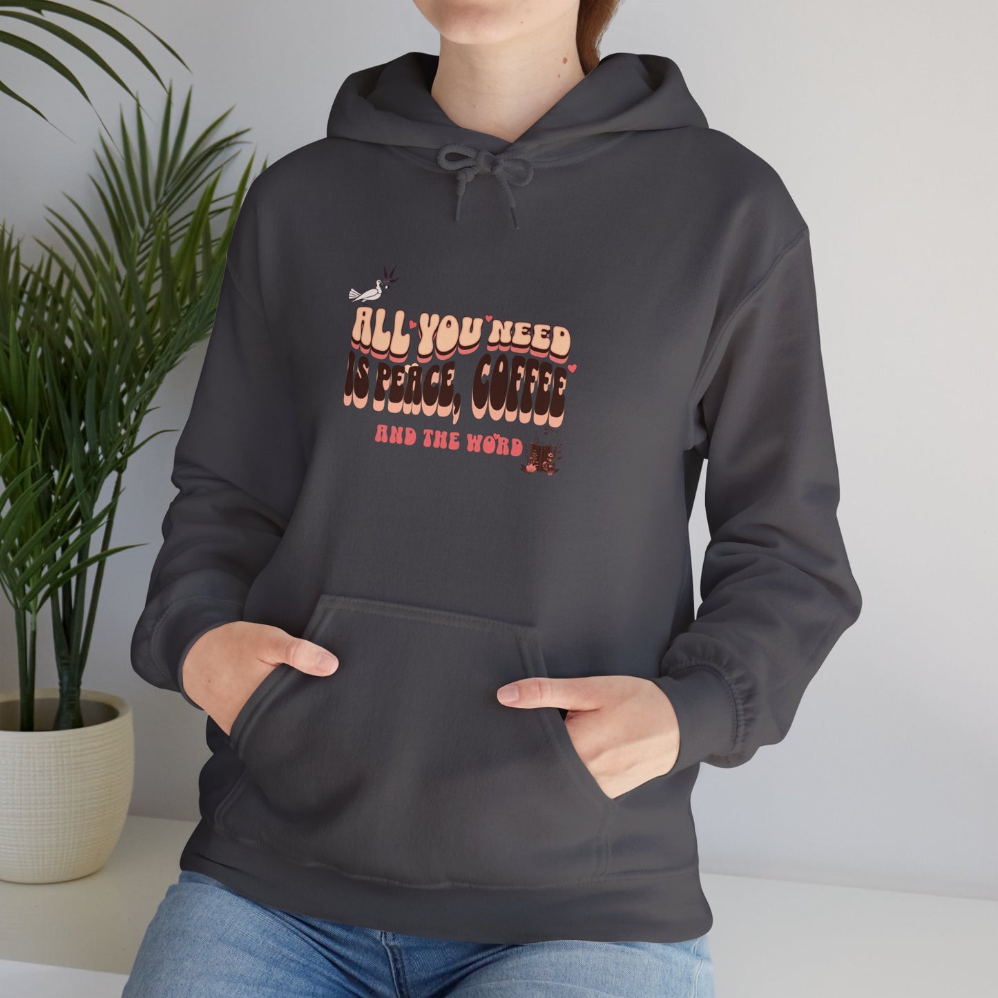 All You Need is Coffee and The Word Unisex Heavy Blend™ Hooded Sweatshirt. Excellent gift for mom, dad, co-workers, grandparents