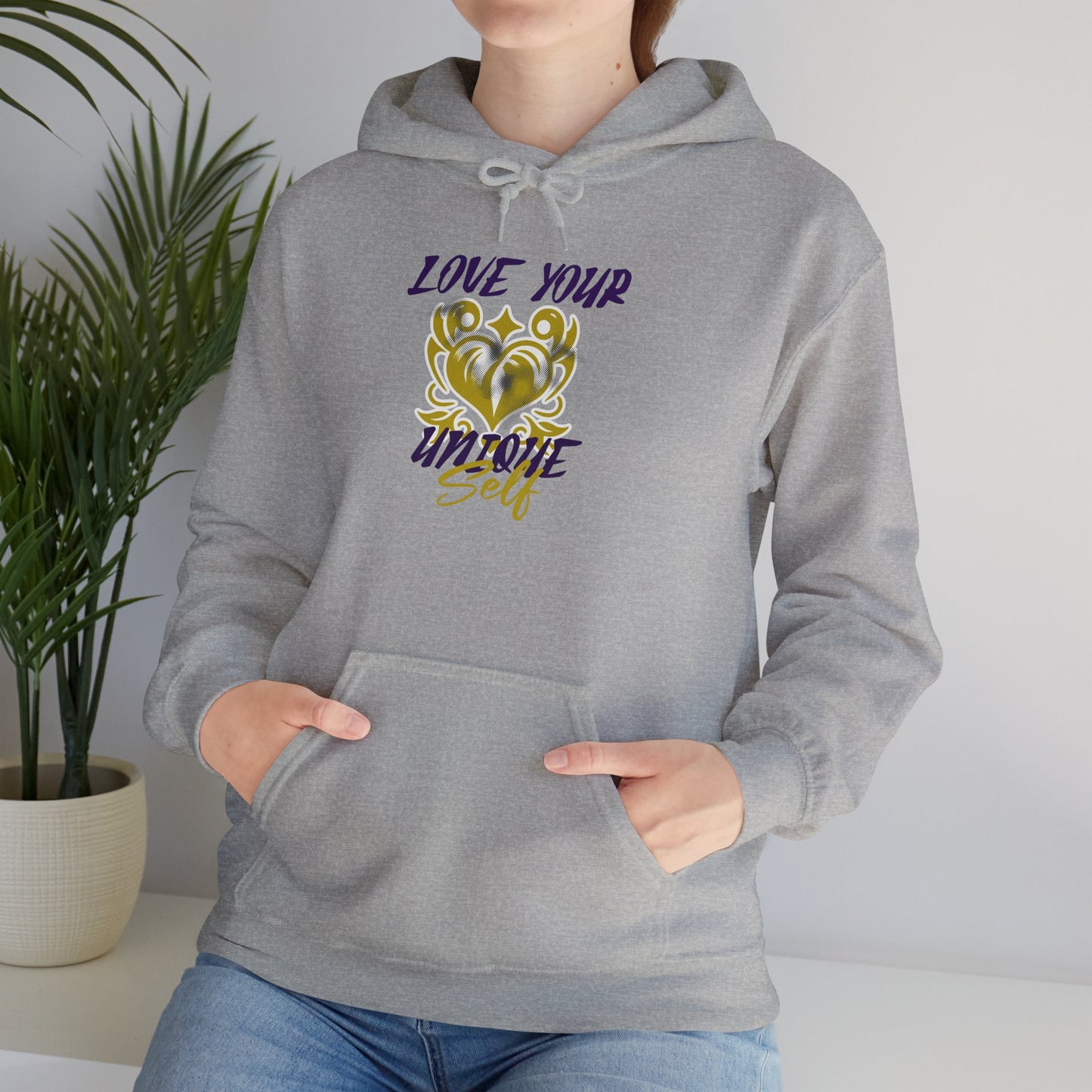 Love Your Unique Self Unisex Heavy Blend™ Hooded Sweatshirt. Perfect gift to uplift and motivate for mom, dad, co-workers, friends