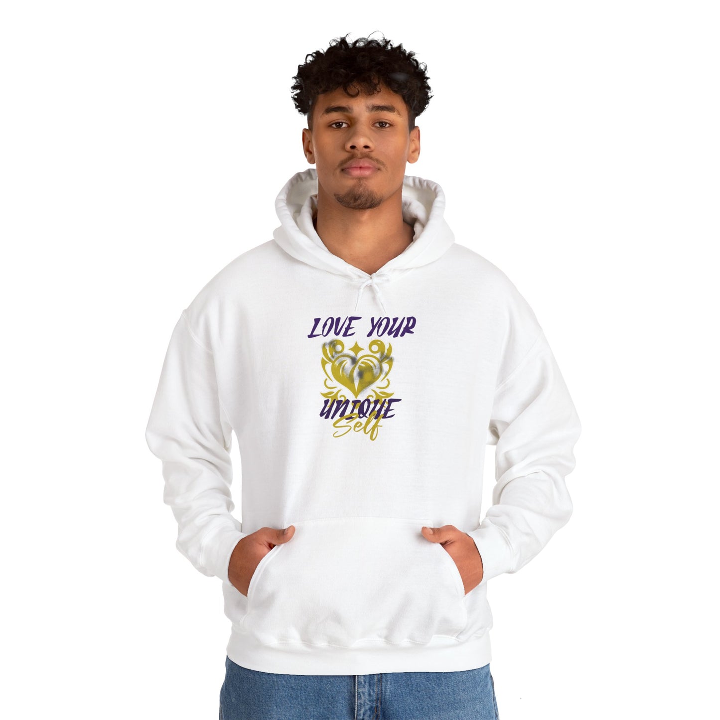 Love Your Unique Self Unisex Heavy Blend™ Hooded Sweatshirt. Perfect gift to uplift and motivate for mom, dad, co-workers, friends