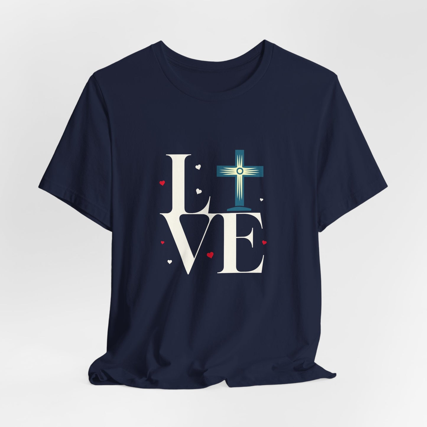 Love Unisex Jersey Short Sleeve Tee with a Cross makes a gift for mom, dad, and entire family and friends