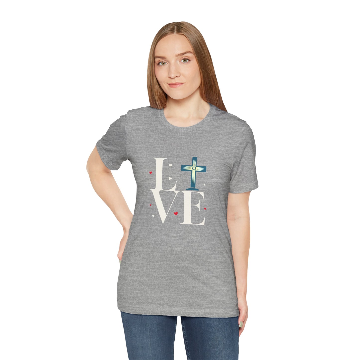 Love Unisex Jersey Short Sleeve Tee with a Cross makes a gift for mom, dad, and entire family and friends