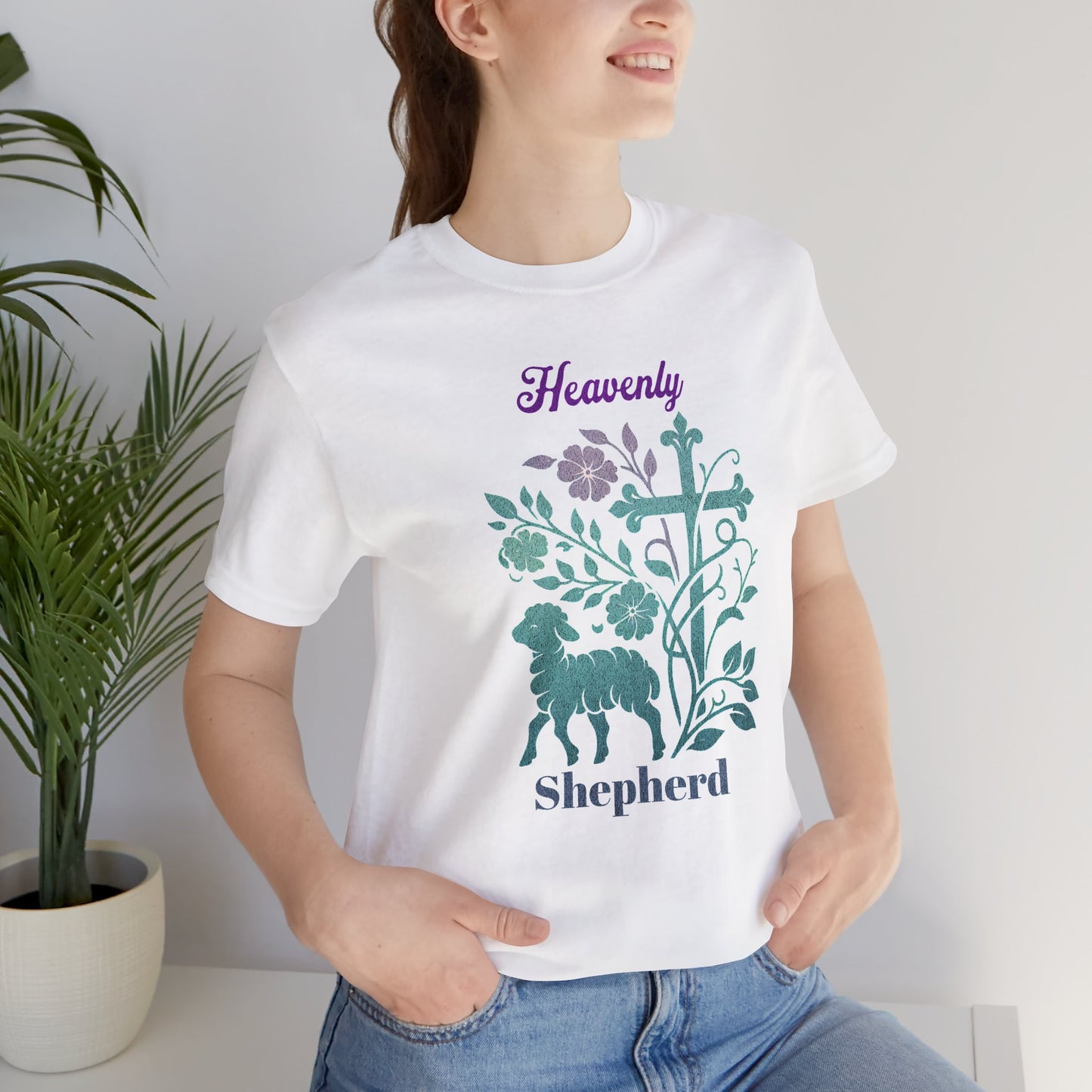 Heavenly Shepherd Unisex Jersey Short Sleeve Tee is a great gift for a man or woman, adult children, Grandmas and Grandpas, for Easter, holidays and birthdays